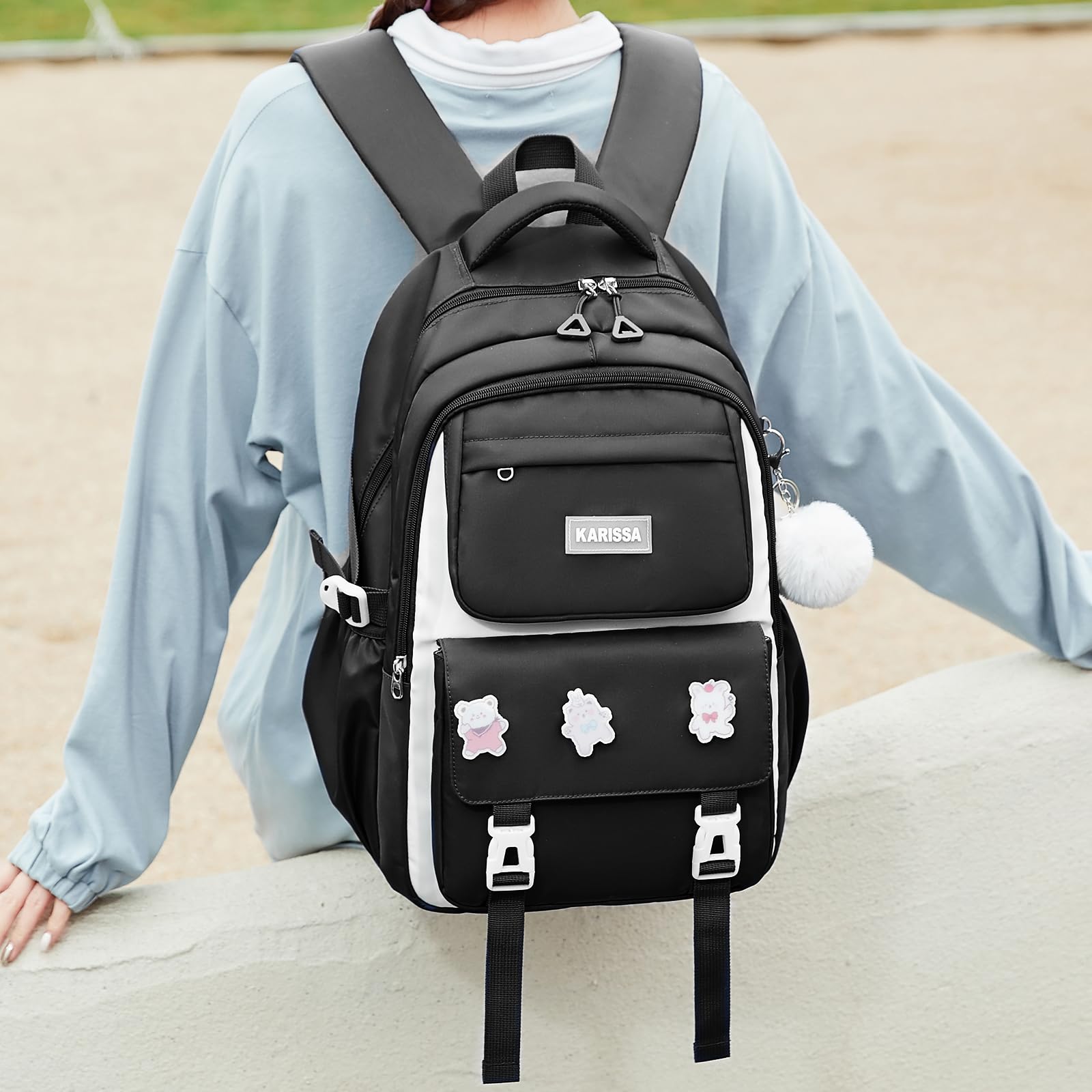 **Stylish Girls School Backpack for Middle & Elementary Students - Large Durable Bookbag for Teen Girls (Black) - Perfect for School, Travel & Daily Use**