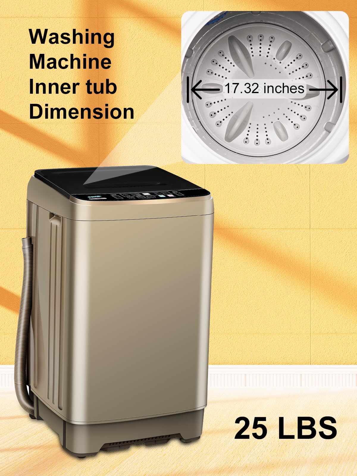 Full Automatic Washing Machine with LED Display - 25lbs Portable Washer with Drain Pump - 8 Programs & 8 Water Level Options - Perfect for Apartments, Dorms, RVs & Camping - Compact Laundry Solution for Small Spaces & Outdoor Adventures