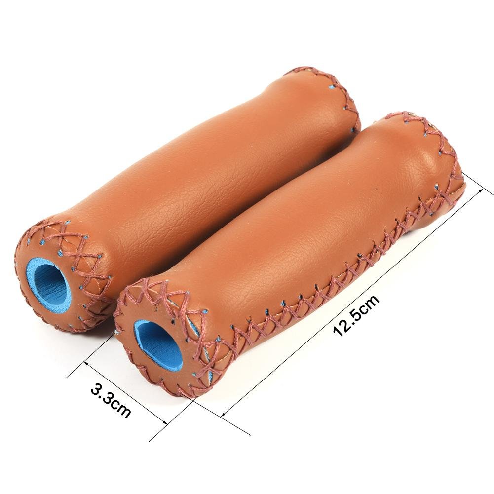 Premium Retro Brown Artificial Leather Bike Handlebar Grips - 1 Pair Ergonomic Non-Slip Grips for Mountain & Road Bicycles - Perfect for Commuting, Touring and Long-Distance Cycling