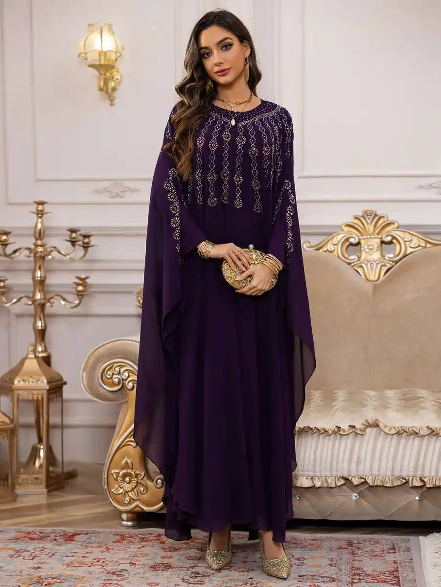 2-Piece Chiffon Caftan Dress Set with Detachable Cloak & Lining - Elegant Boho Maxi Dress for Beach, Pool Party & Summer Vacation #25448