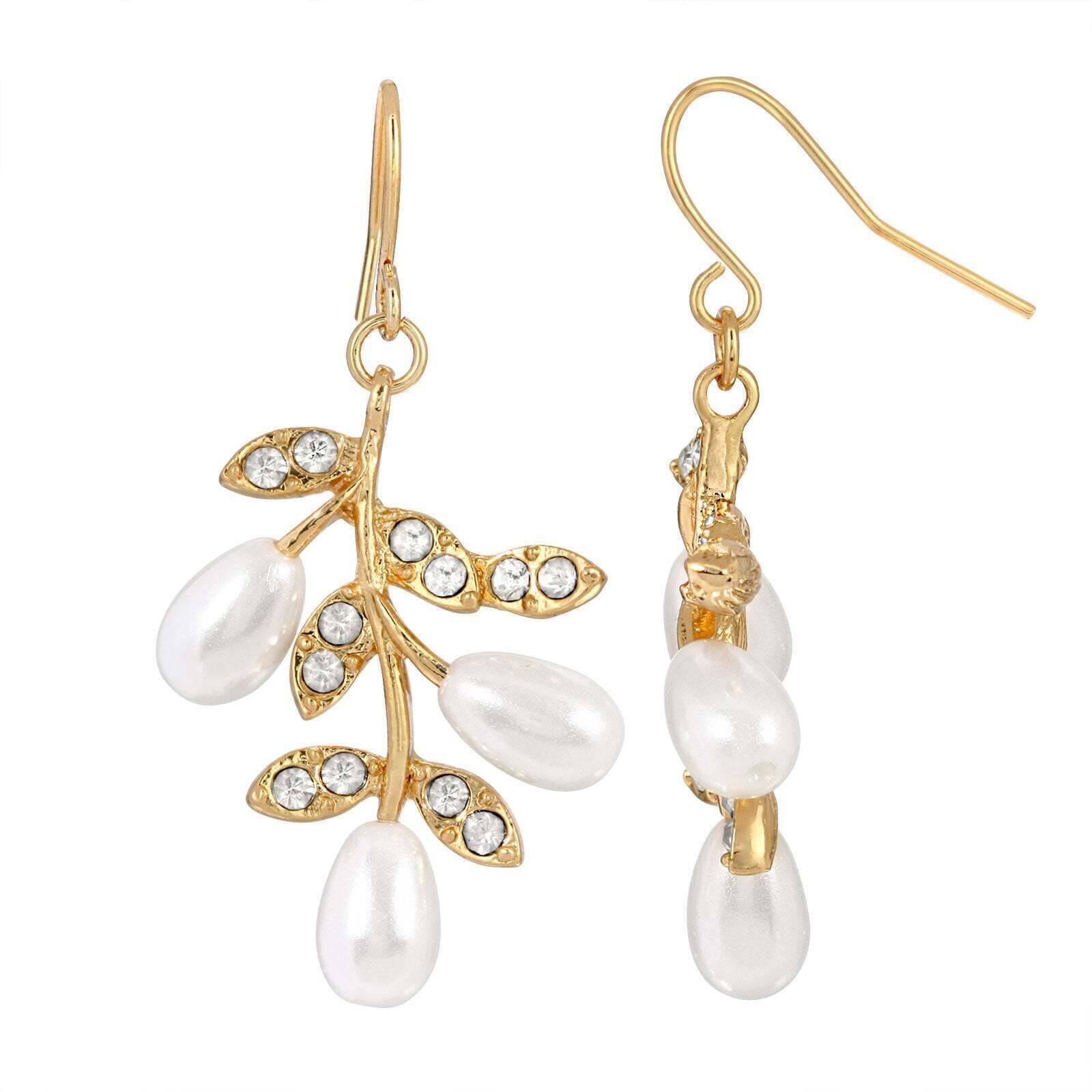 1928 Vintage Style Crystal and Faux Pearl Leaf Drop Earrings for Women - Elegant Dangle Earrings for Party, Wedding & Evening Wear