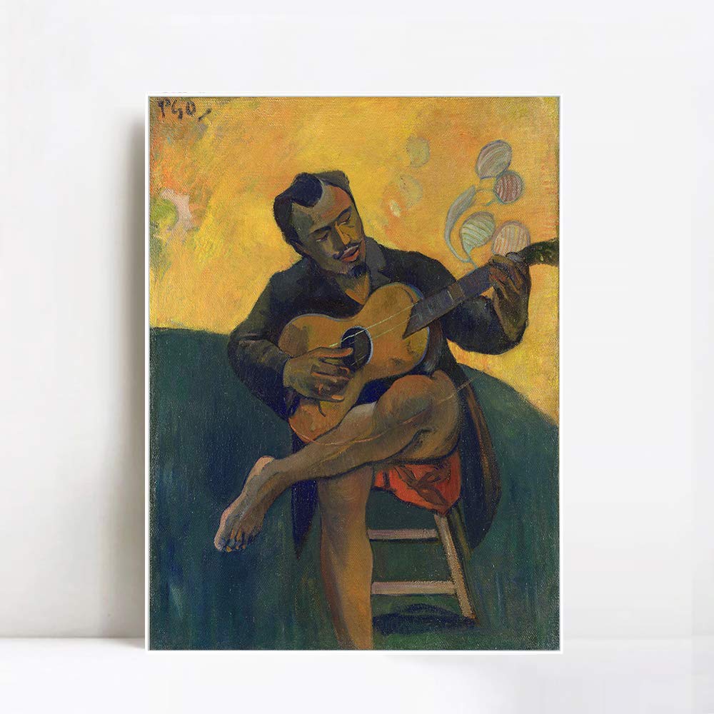 INVIN ART Framed Canvas Giclee Print - The Guitar Player by Paul Gauguin - Premium Wall Art for Living Room, Bedroom & Office Decor (White Slim Frame, 24x32 Inches) - Perfect Gift for Art Lovers & Home Styling