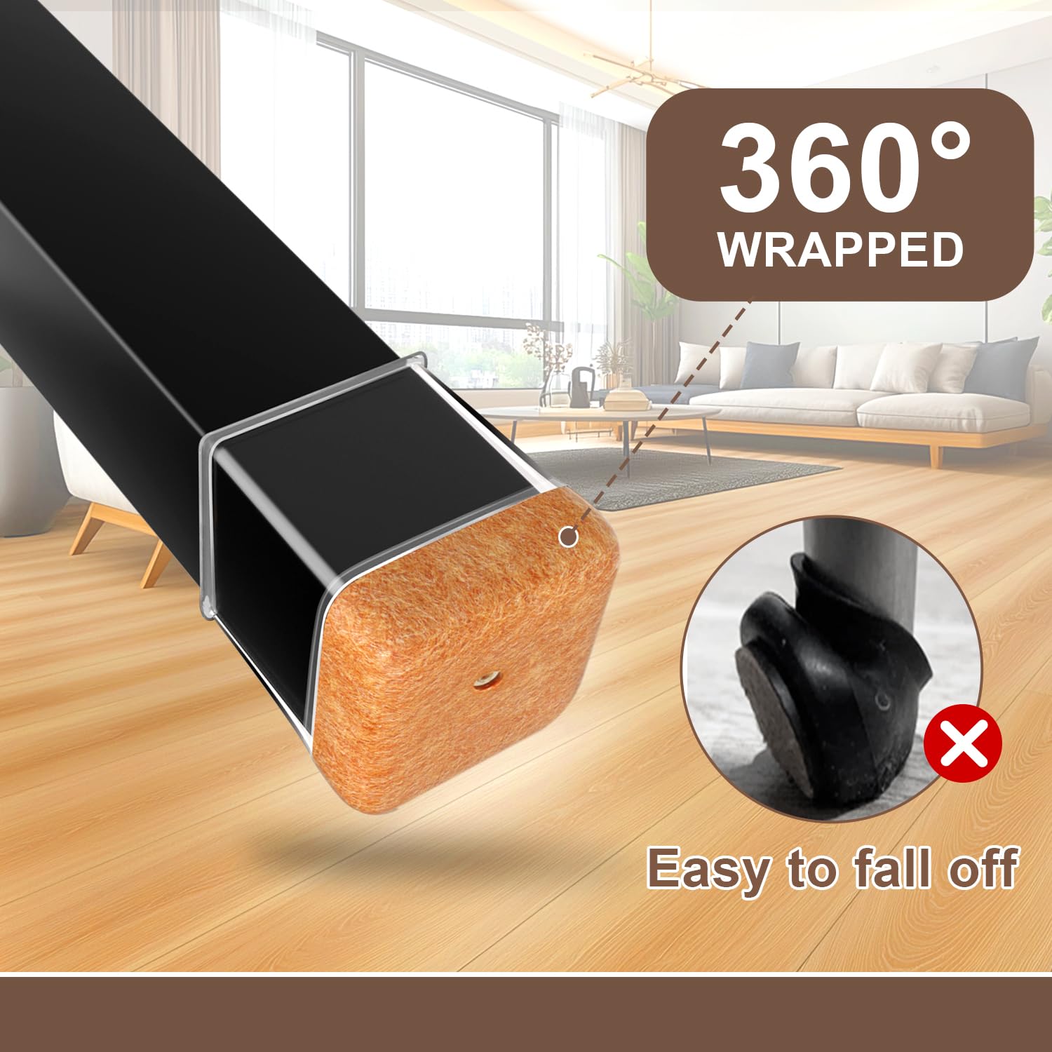 20 Pack Clear Rubber Chair Leg Floor Protectors with Felt - Non-Slip Furniture Sliders & Silicone Leg Caps for Hardwood Floors (Fits 1.01