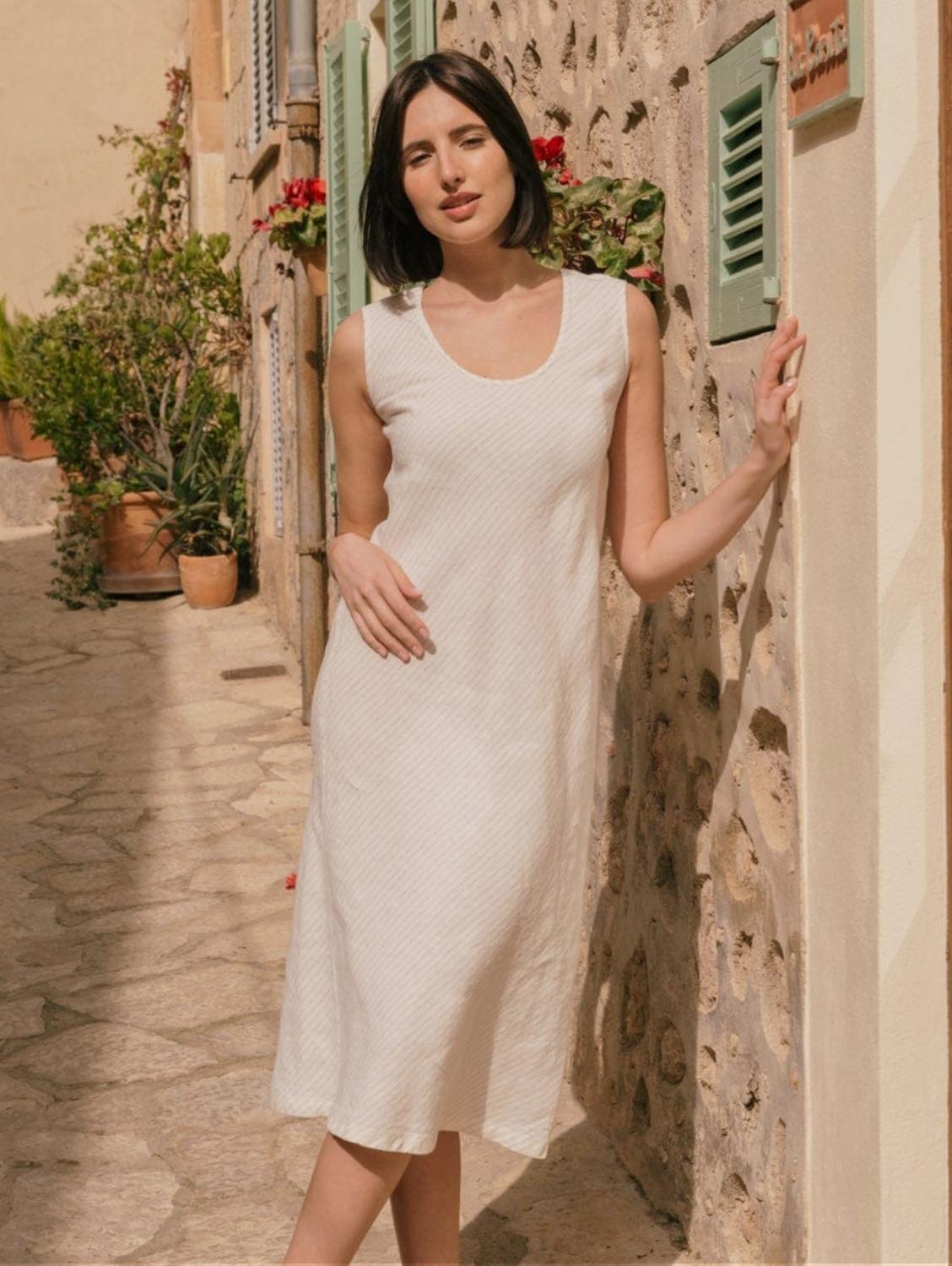 Ines Women's Linen Midi Slip Dress - Breathable Summer Dress in Multiple Colors | Perfect for Beach Vacations, Date Nights & Casual Outings