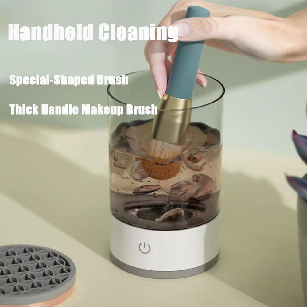 Electric Makeup Brush Cleaner Machine - Automatic Deep Spinning Cleaning with 2 Clear Plugs | Fast & Efficient Cosmetic Brush Washer | Perfect for Home Salon & Professional Makeup Artists