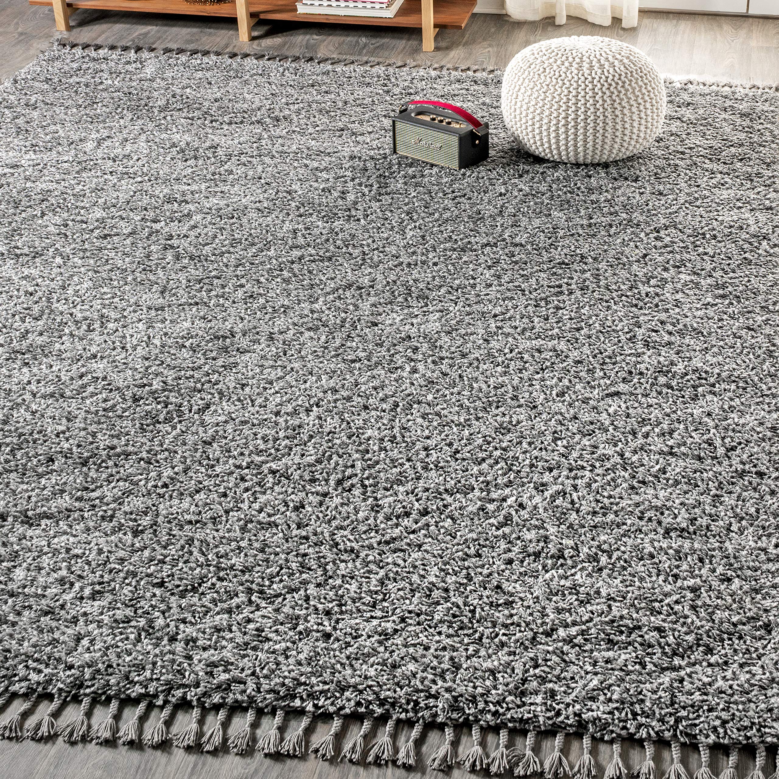 JONATHAN Y MCR100B-5 Mercer Shag Plush Tassel Area Rug 5x8 Feet - Soft Bohemian Modern Indoor Rug for Living Room, Bedroom & Kitchen - Easy-Cleaning Charcoal Gray with Decorative Tassels - Perfect for Cozy Home Decor & Boho Chic Spaces