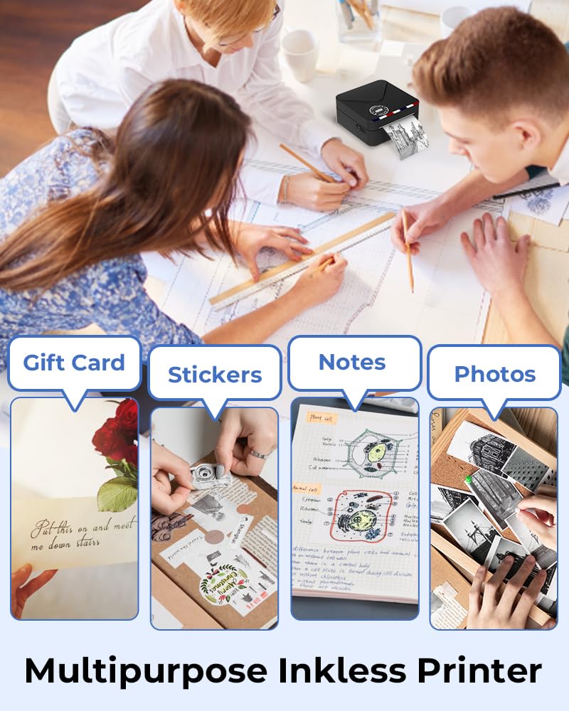 Phomemo M02S Mini Bluetooth Thermal Printer - 300dpi Portable Photo Printer for Work Lists, Planning, DIY Stickers & Label Making | Includes 6 Paper Rolls | Perfect for Office, School & Home Organization (Black)