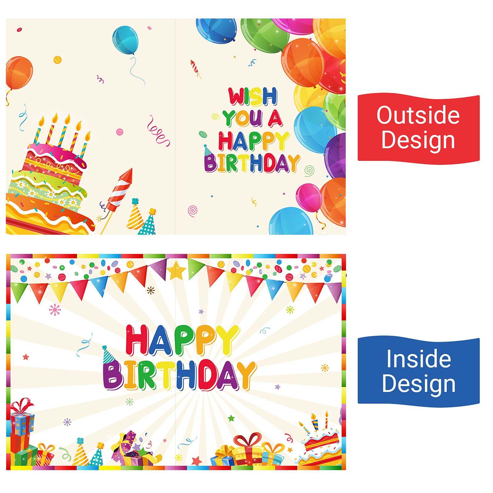 Nezyo Extra Large Happy Birthday Card - 21.6 x 13.8 Inch Colorful Giant Greeting Card with Rainbow Balloons & Cake Design for Kids, Men & Women - Perfect for Birthday Parties, Celebrations & Special Occasions