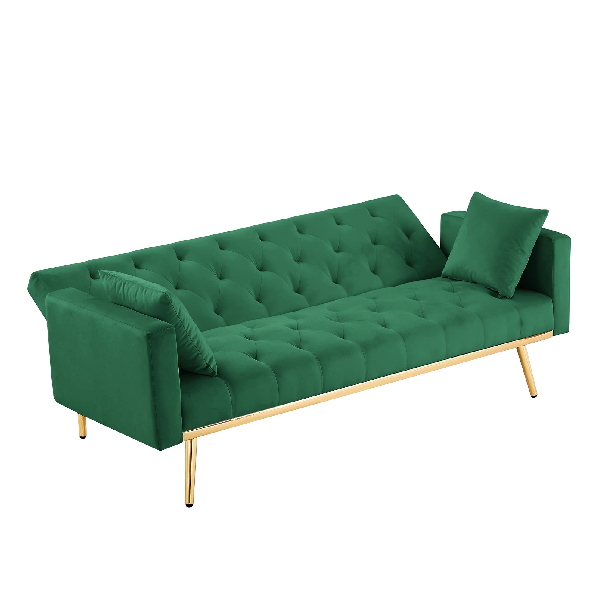 Yoglad Convertible Sofa Bed with Pillow - Velvet Upholstered Recliner Loveseat, Futon Couch with Sturdy Metal Legs, 73