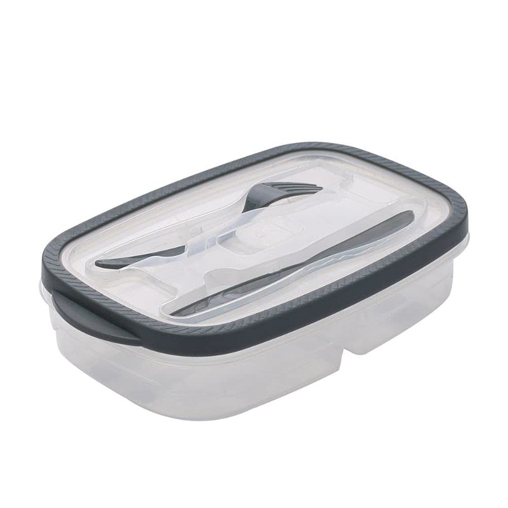 ABNANA Reusable 2-Compartment Plastic Bento Box - Microwave Safe Food Storage Container for Meal Prep, Lunch & Office Use | BPA-Free Leakproof Lunchbox for Adults & Kids