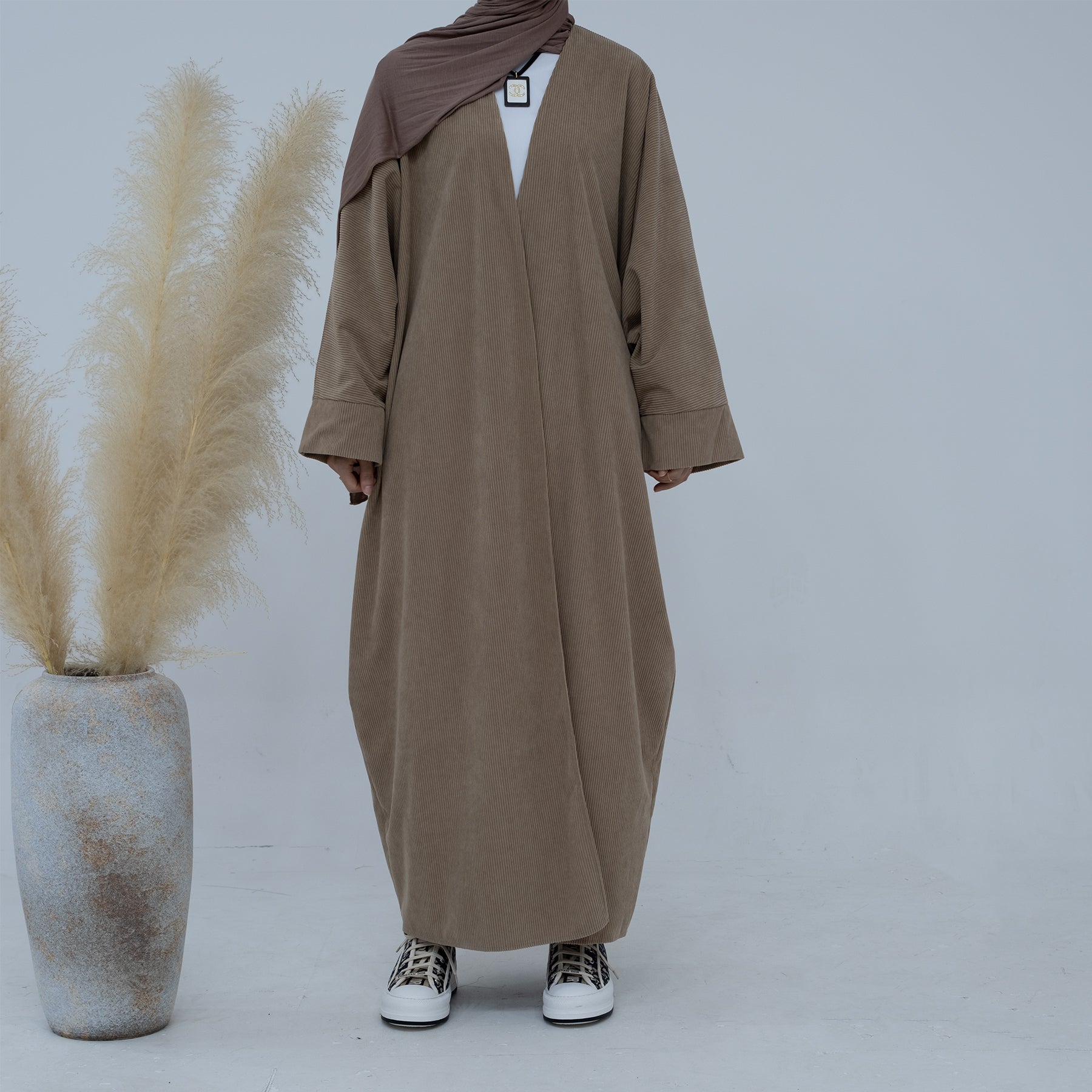 Melissa Corduroy Autumn Duster Coat for Women - Taupe Long Cardigan | Perfect for Fall Layering, Office Wear & Casual Outfits