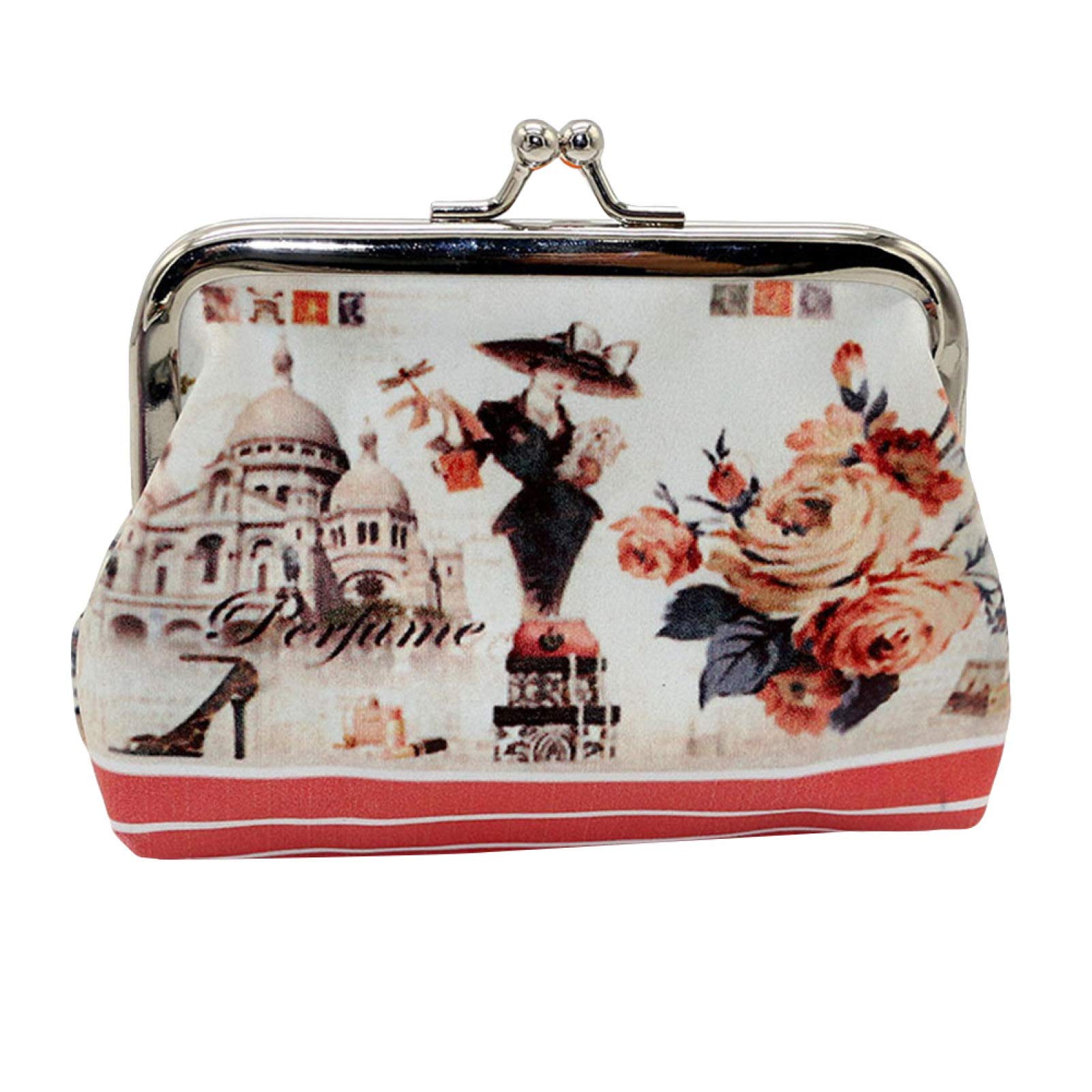 Cute Flower Printed Kiss Lock Faux Leather Mini Wallet for Women - Stylish Coin Purse & Small Clutch Bag for Everyday Use, Travel, and Gift Giving
