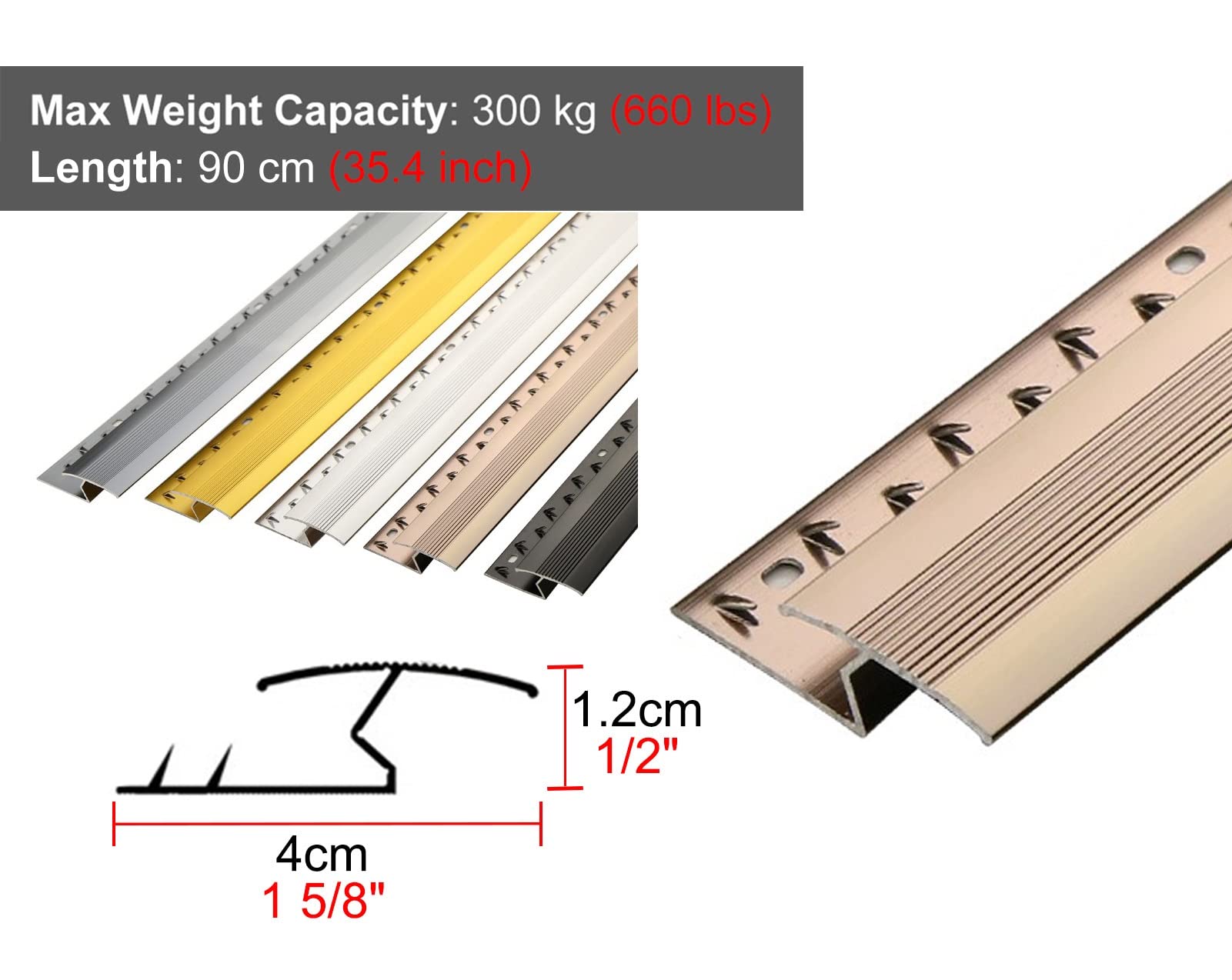 MBROS Customizable Carpet Threshold Strip - Aluminum Alloy Transition Strip for Smooth Flooring Between Carpet to Wood, Tile & Hard Floors | Perfect for Doorways, Stair Edges & Room Dividers | Durable Home & Office Flooring Solution