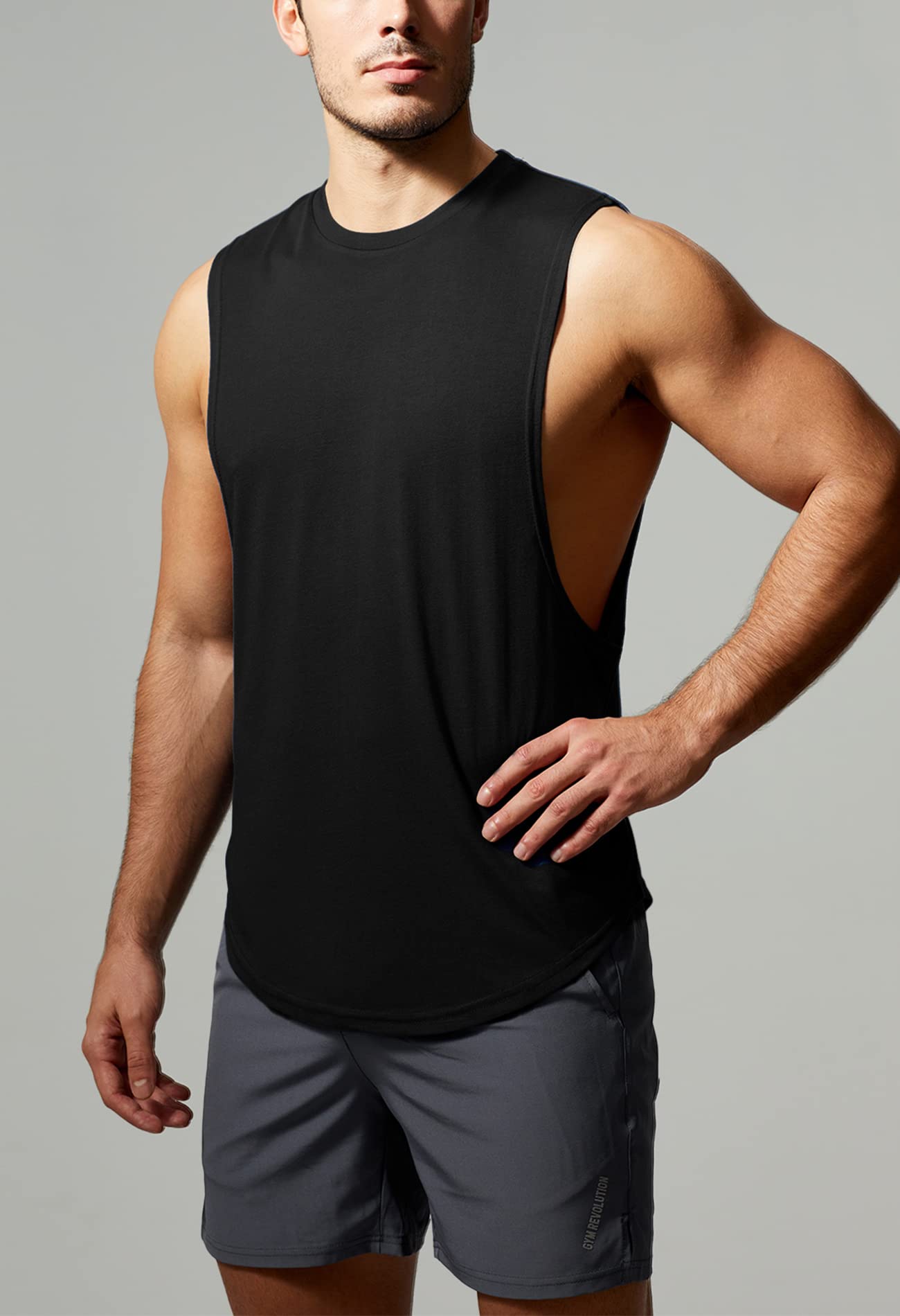 GYM REVOLUTION Men's 5 Pack Workout Tank Tops - Moisture Wicking Athletic Sleeveless Shirts for Gym, Running & Fitness Training - Breathable Quick Dry Muscle Tees for Men