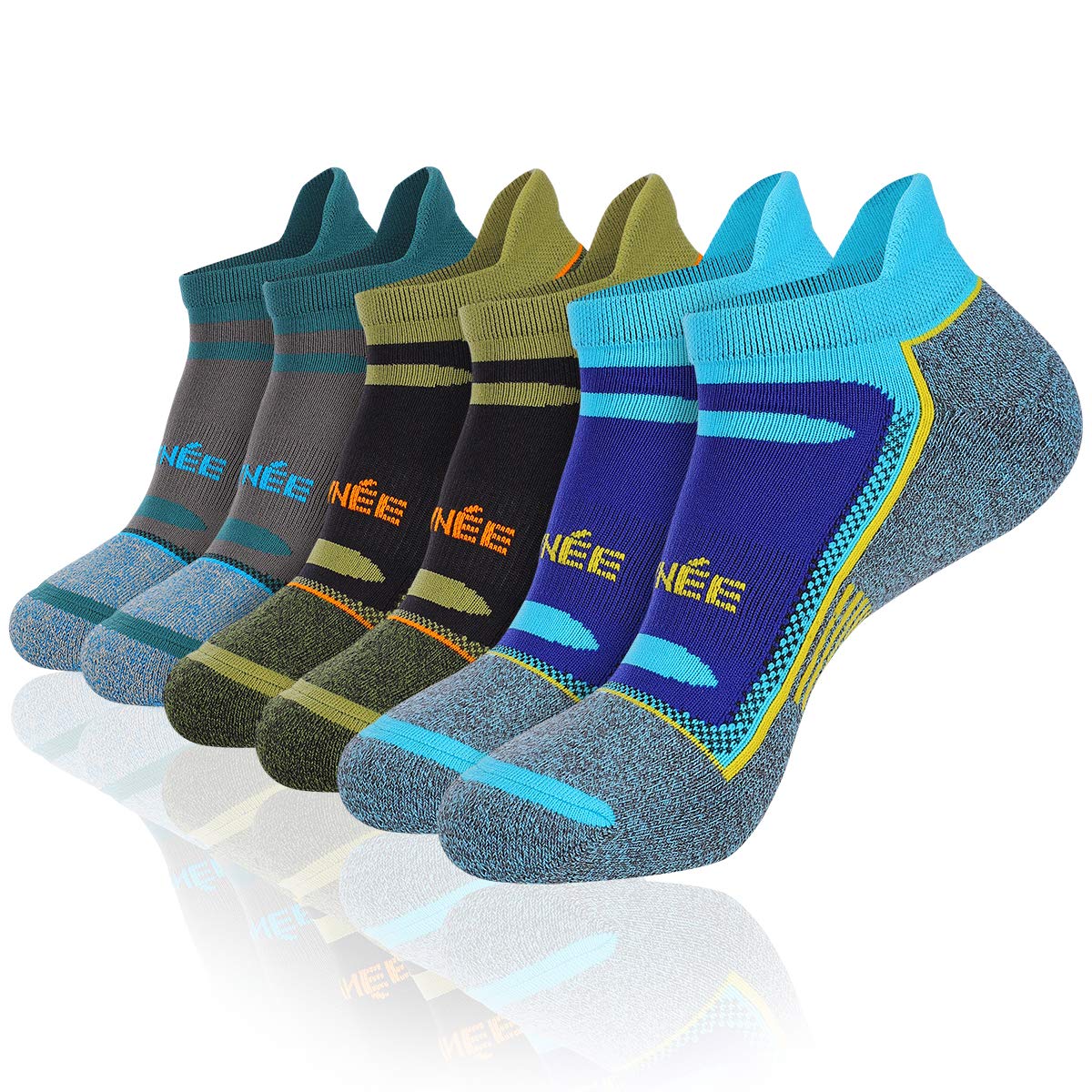 JOYNÉE 6 Pack Men's Running Ankle Socks - Cushioned Low Cut Athletic Sport Socks for Jogging, Gym & Everyday Wear