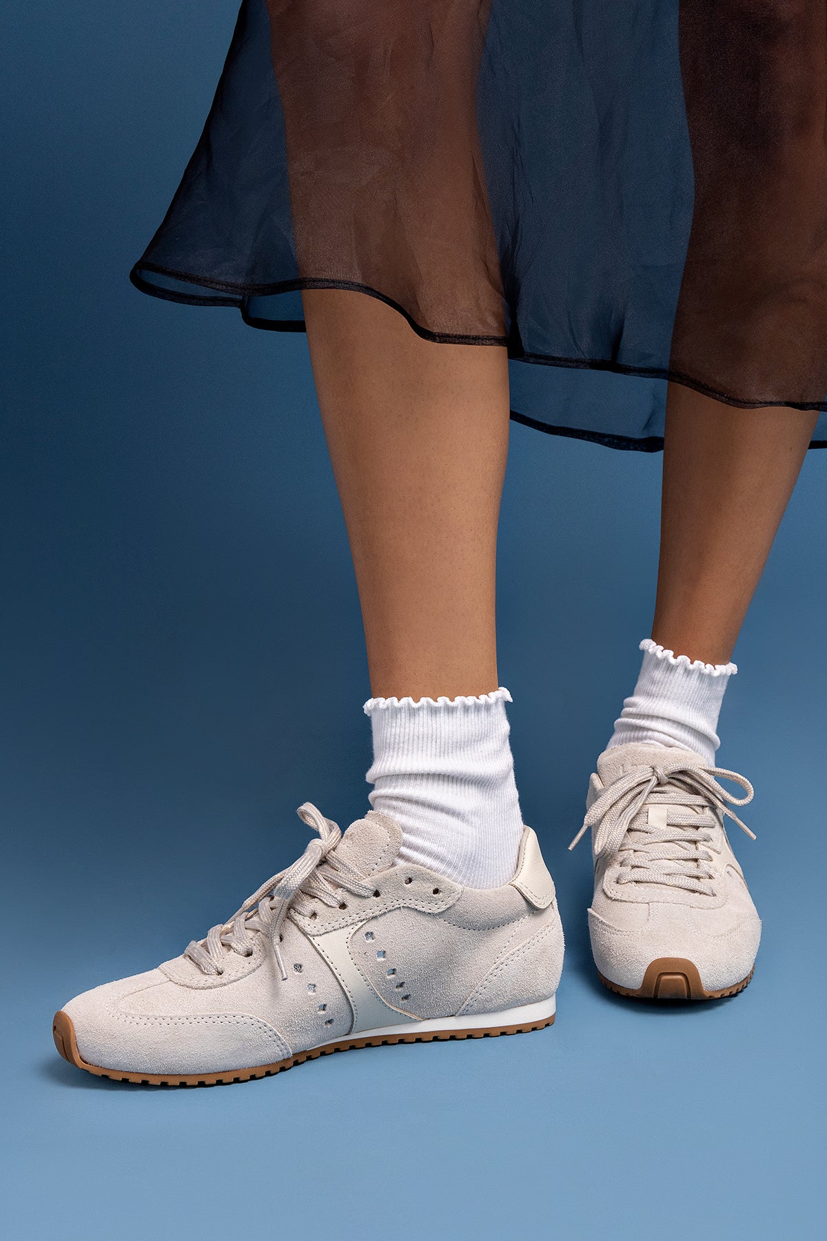 Stella Sneaker - Women's Mushroom Grey Suede & Ivory Leather Casual Shoes for Walking, Running & Everyday Wear