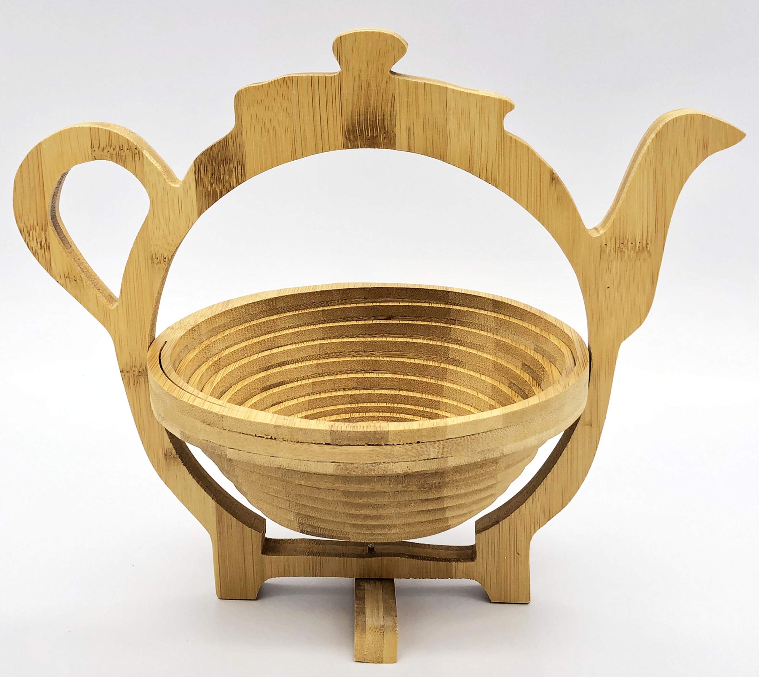 Premium Bamboo Tea Pot Design Fruit Basket - Multipurpose Bowl & Trivet for Kitchen, Dining, and Home Decor | Eco-Friendly Serving Tray for Fruits, Snacks, and Hot Dishes