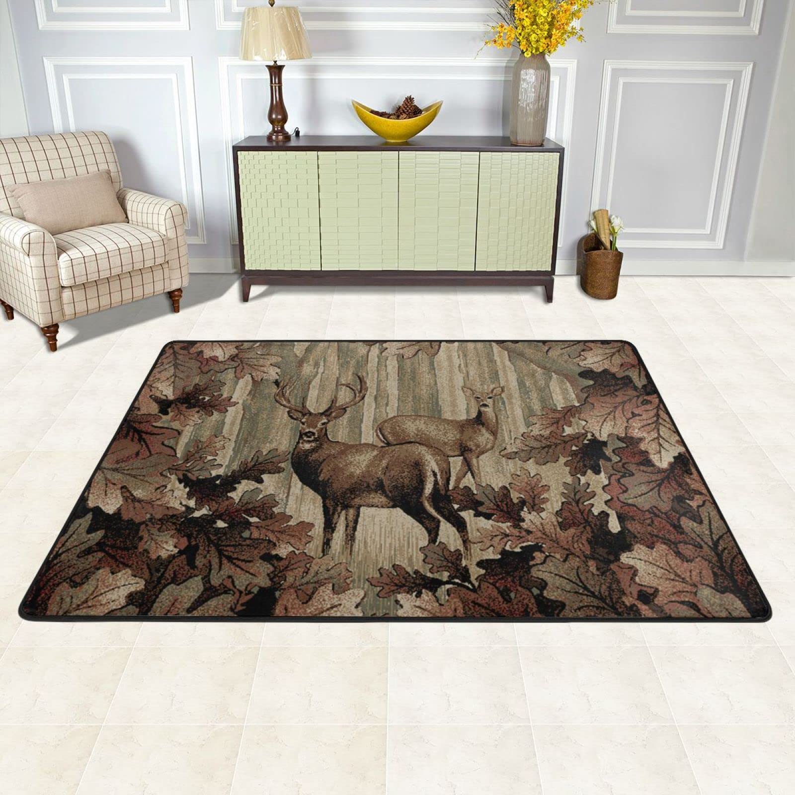 Vintage Forest Area Rug - Antique Moose Design Non-Slip Outdoor Rug, Soft & Breathable 4x6ft - Perfect for Living Room, Bedroom, Patio, Deck & Cabin Decor - Cozy Home & Camping Accessory