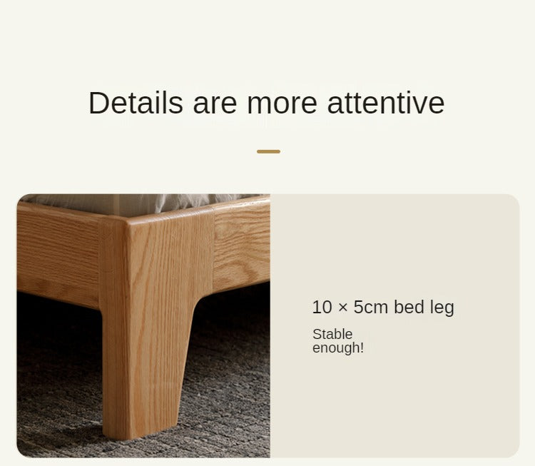 Solid Oak and Beech Wood Bed with Built-in LED Lights and Bookshelf - Modern Bedroom Furniture for Small Spaces, Lofts, and Studio Apartments