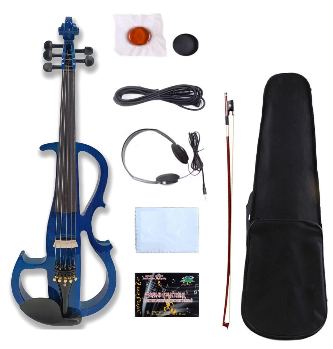 5 Strings Electric Viola 16 Inch Full Size - Solid Wood Ebony Fretboard with Viola Case & Bow (Blue) | Professional Electric Violin for Live Performances, Studio Recording & Music Practice