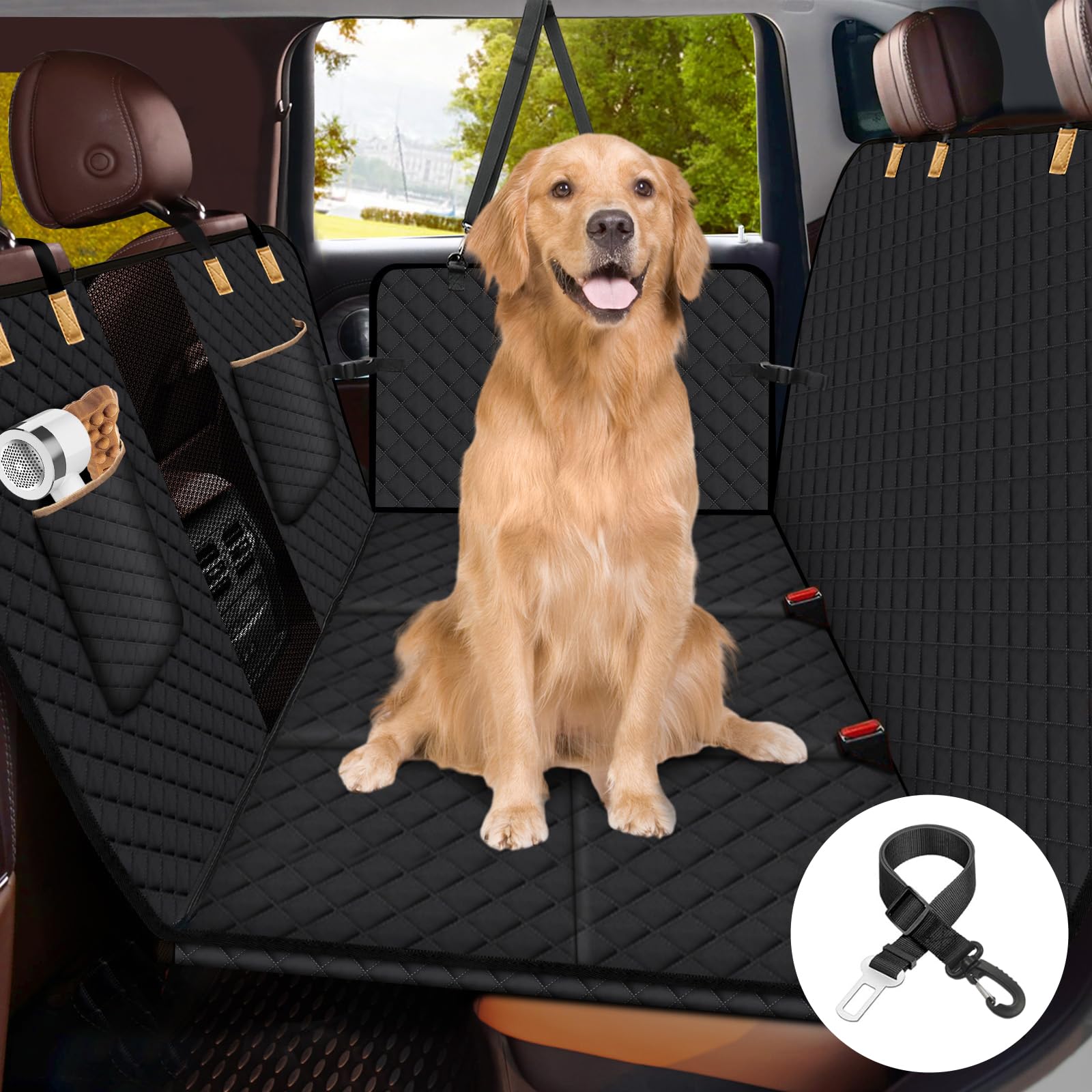 Lekespring Dog Car Seat Cover - Heavy Duty Back Seat Extender & Hammock for Large Dogs, SUV, Truck - Non-Slip Waterproof Pet Car Bed Protector (Black) | Perfect for Road Trips, Vet Visits & Outdoor Adventures
