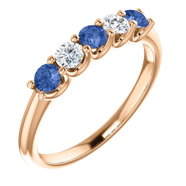 14KT Gold 0.39 CTW Sapphire & 0.20 CTW Diamond 5-Stone Ring Band - Elegant Wedding, Anniversary, or Engagement Jewelry Gift for Women