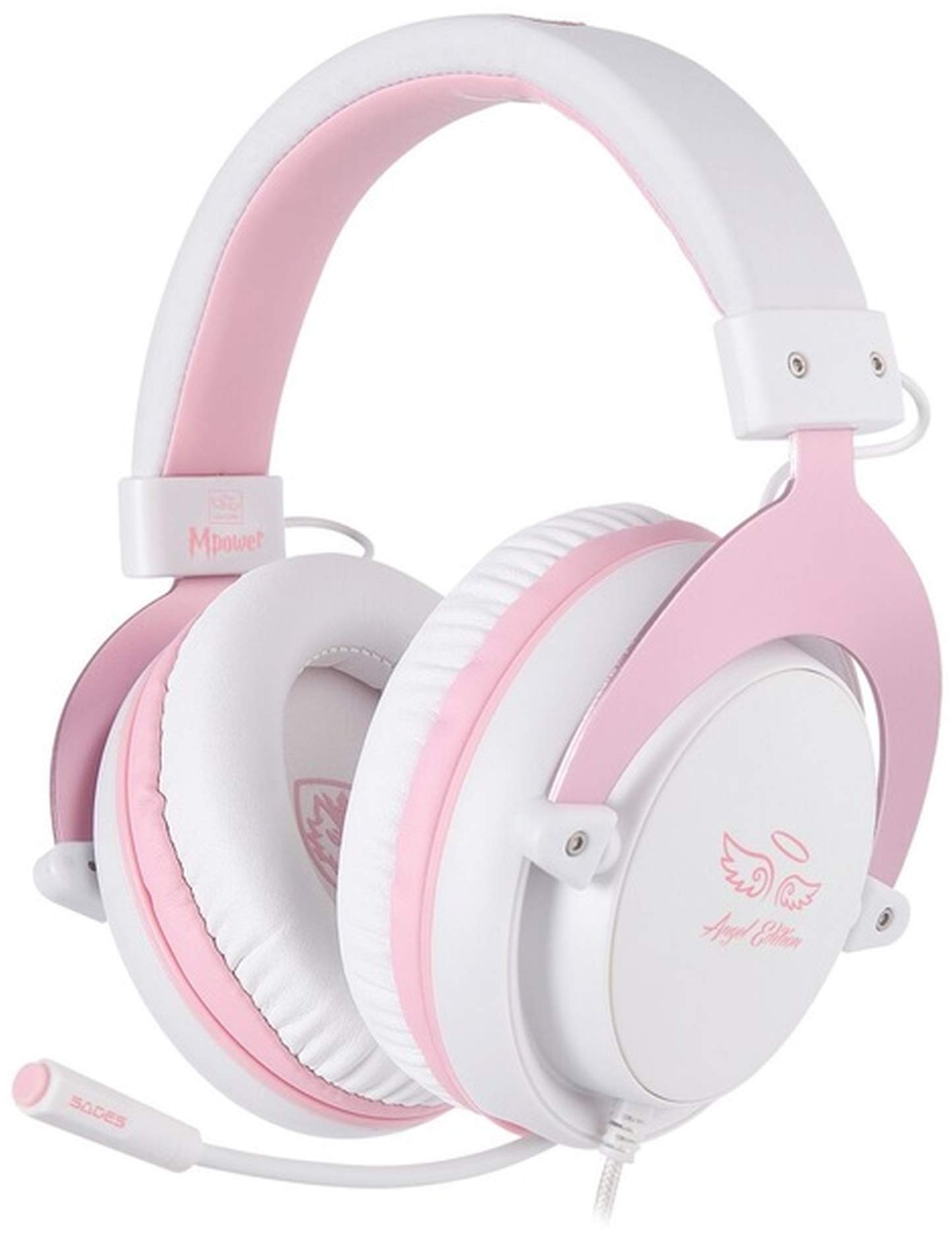 SADES MPOWER Stereo Gaming Headset with Noise Cancelling - Over Ear Headphones with Retractable Mic & Memory Foam Earmuffs for PS4, PC, Mobile, Laptop, Nintendo Switch (Angel Edition) - Perfect for Online Gaming, Streaming & Virtual Meetings