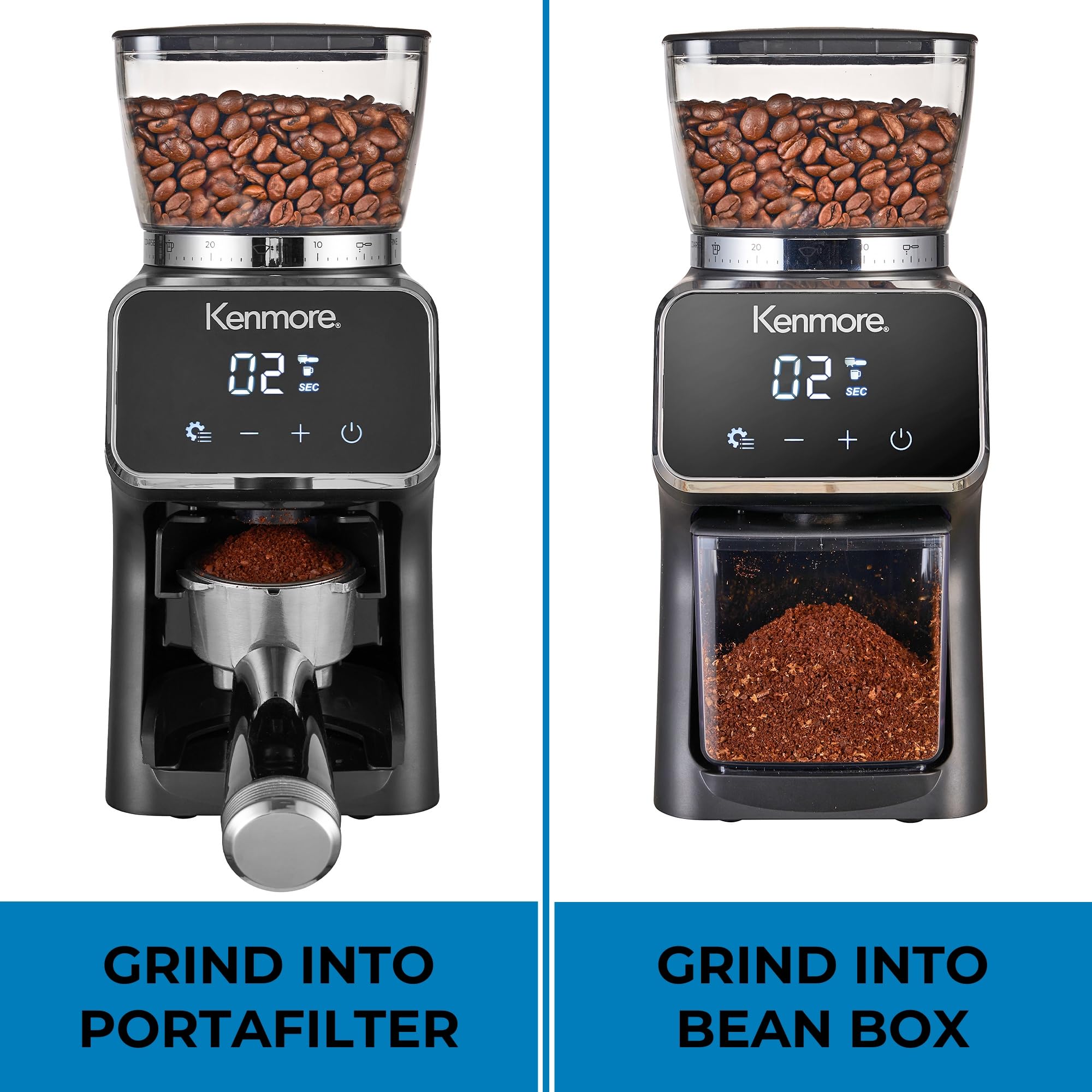 Kenmore Conical Burr Coffee Grinder - 30 Precise Grind Settings for Espresso, French Press, Drip Coffee & Spices, Digital Dosing Control, Perfect for Home Brewing & Kitchen Use