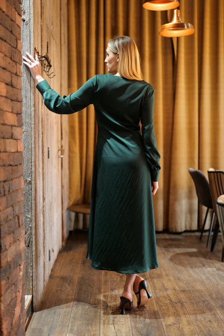 Gigi Satin Dress for Women - Elegant Green Evening Gown for Parties, Weddings & Special Occasions