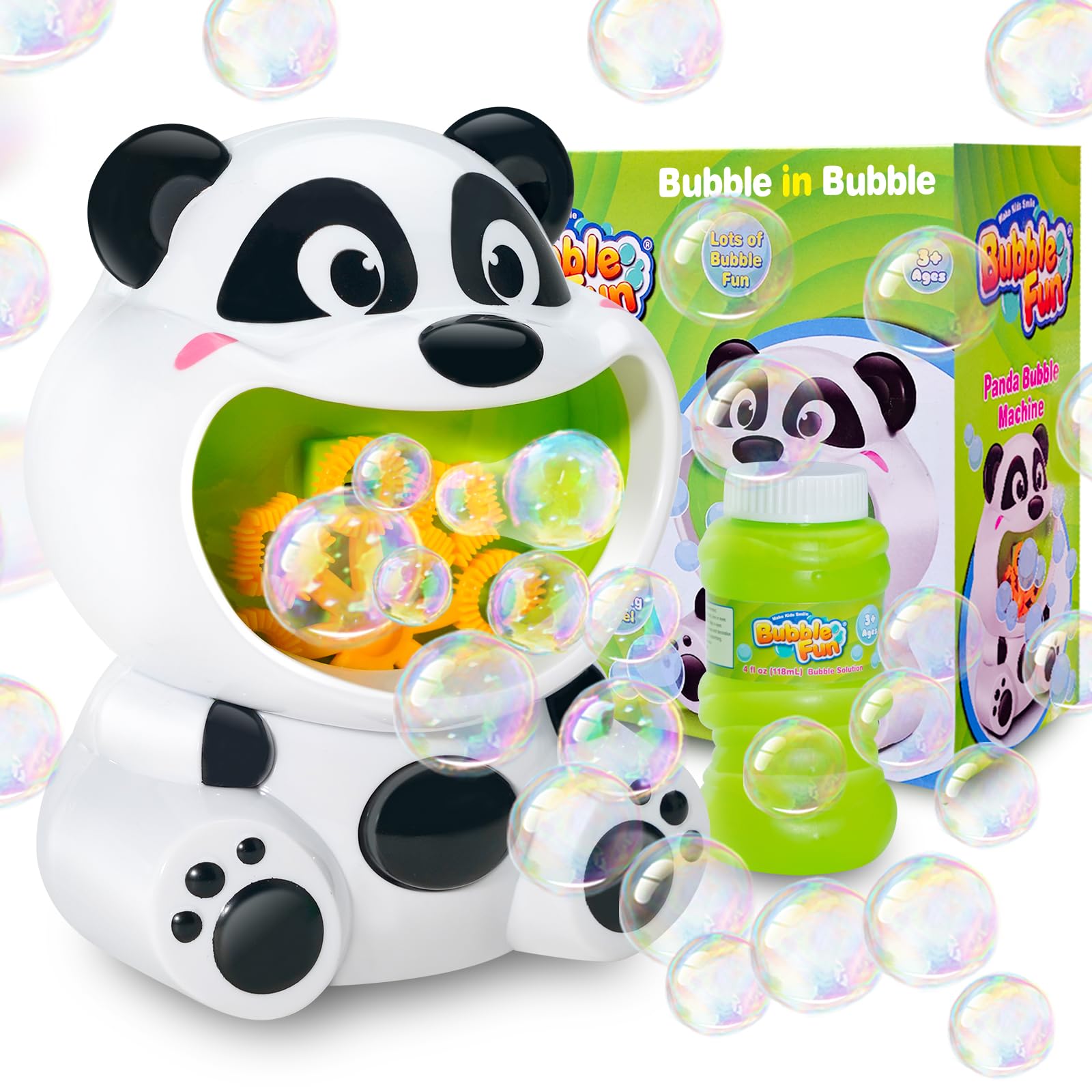 Panda Bubble Blower Machine for Kids - Automatic Bubble Maker Toy with 4oz Bubble Solution, Perfect Outdoor Birthday Party Favors, Summer Backyard Games & Toddler Gifts for Ages 1-3 Years Old
