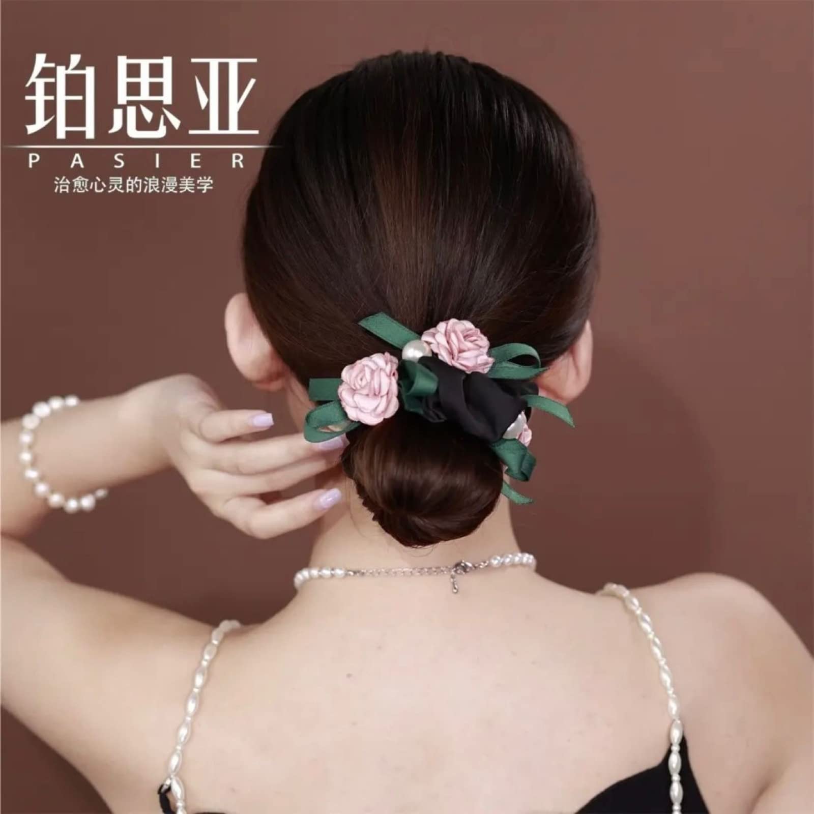 Soft Satin Scrunchies with Rose & Bead Accents - Elegant Hair Accessories for Women & Girls | Perfect for Parties, Weddings & Everyday Styling