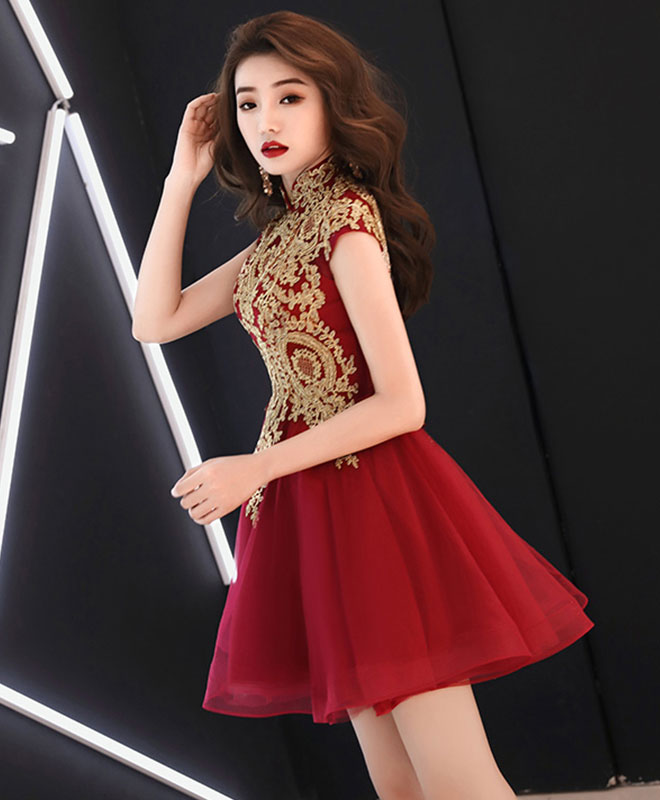Elegant Burgundy Lace Tulle Short Prom Dress for Homecoming, Sweet 16, Quinceañera & Formal Events - Plus Size & Petite Options Available