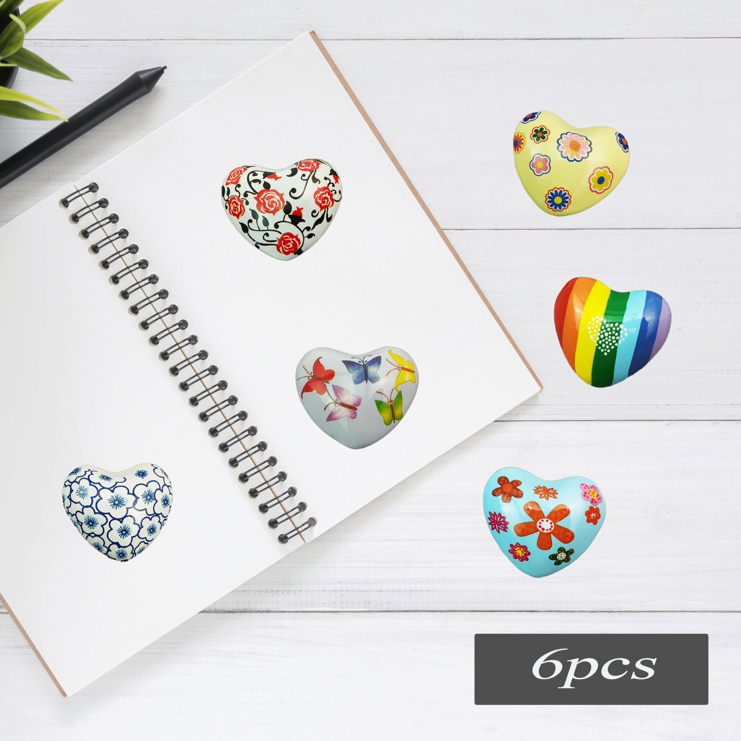 Chime Heart Decorations - Musical Bells with Hand-Painted Patterns, Portable Art & Gift Set (6 Unique Designs) for Home Decor, Wedding Favors & Garden Ornaments