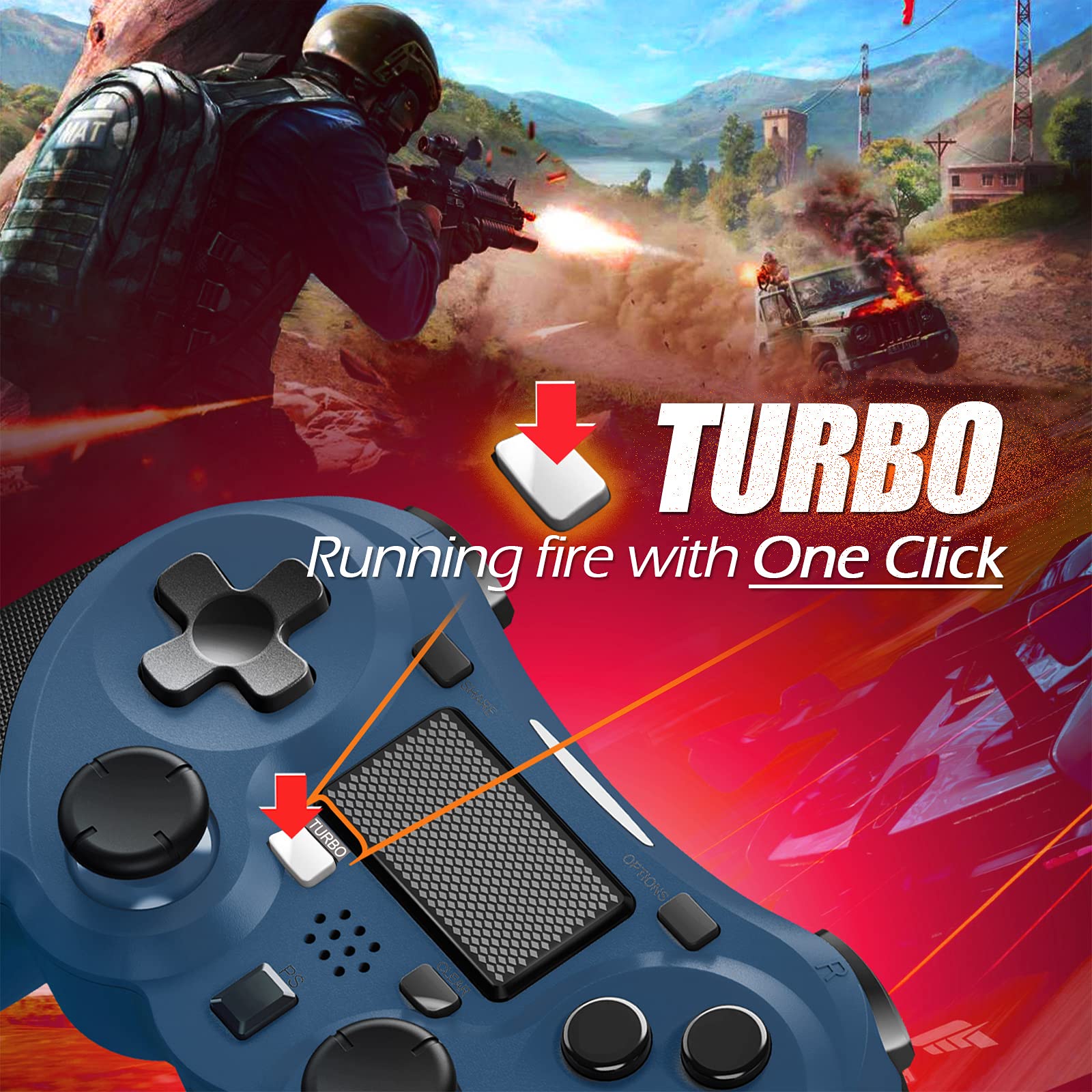 TERIOS Wireless PS4 Controller - Compatible with Playstation 4 Pro & Slim, Built-in Speaker, 3.5mm Headset Jack, Touchpad, Rechargeable Battery - Blue | Perfect for Gaming, Streaming & Multiplayer Sessions