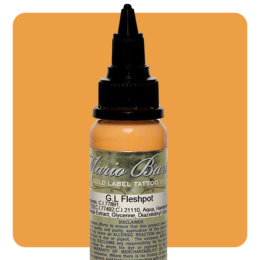 Fleshpot Mario Barth Gold Label Tattoo Ink by Intenze — 1oz Bottle — Professional Tattoo Artist Supplies for Permanent Body Art