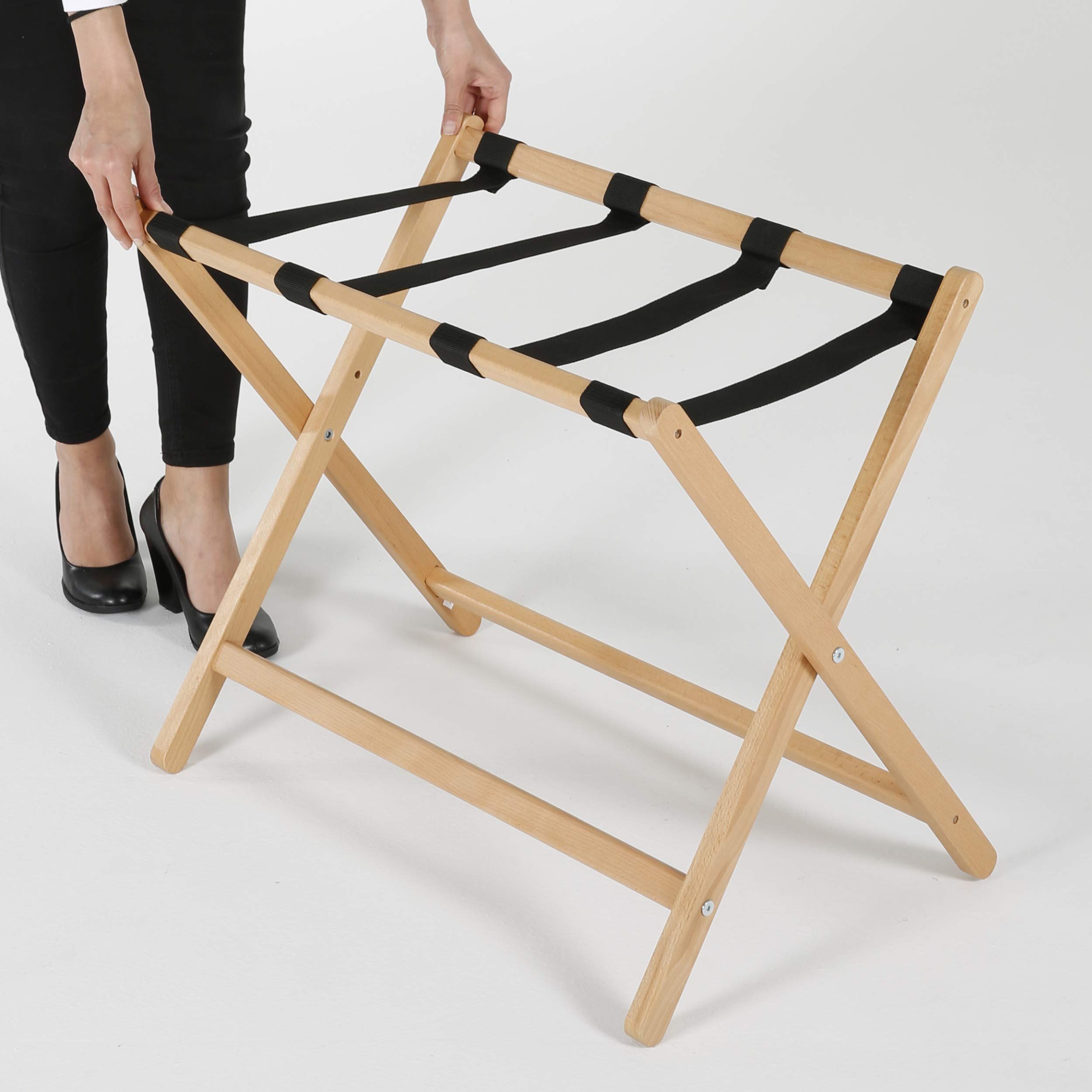 Beech Wood Folding Luggage Rack with Woolen Strips - Heavy Duty 200 lbs Capacity Suitcase Stand (18x30 Inches) - Natural Wood for Home, Hotel, Gym, Spa & Guest Room - Perfect for Travel Storage & Organization