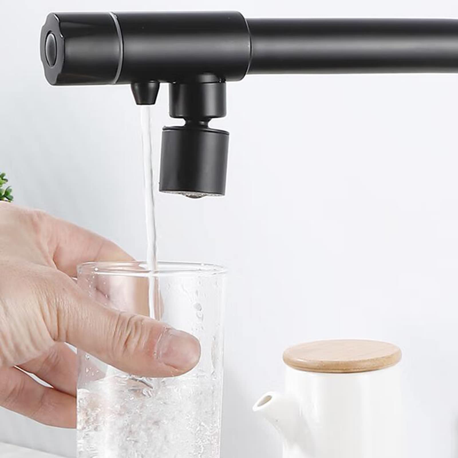 3-Way Black Brass Swivel Kitchen Faucet with Folding Spout - Perfect for Modern Farmhouse, RV, and Commercial Kitchen Sinks