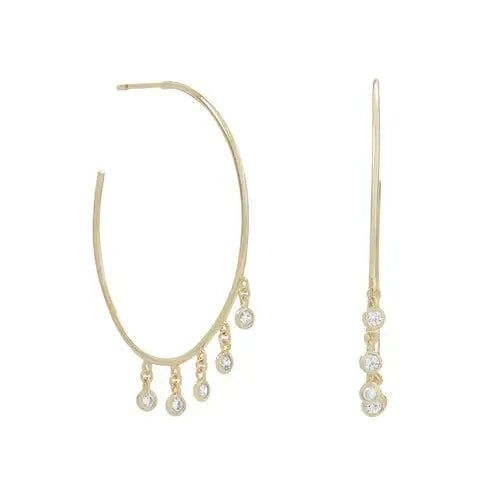 14K Gold Plated Cubic Zirconia Dangle Hoop Earrings for Women - Perfect for Parties, Weddings & Everyday Elegance