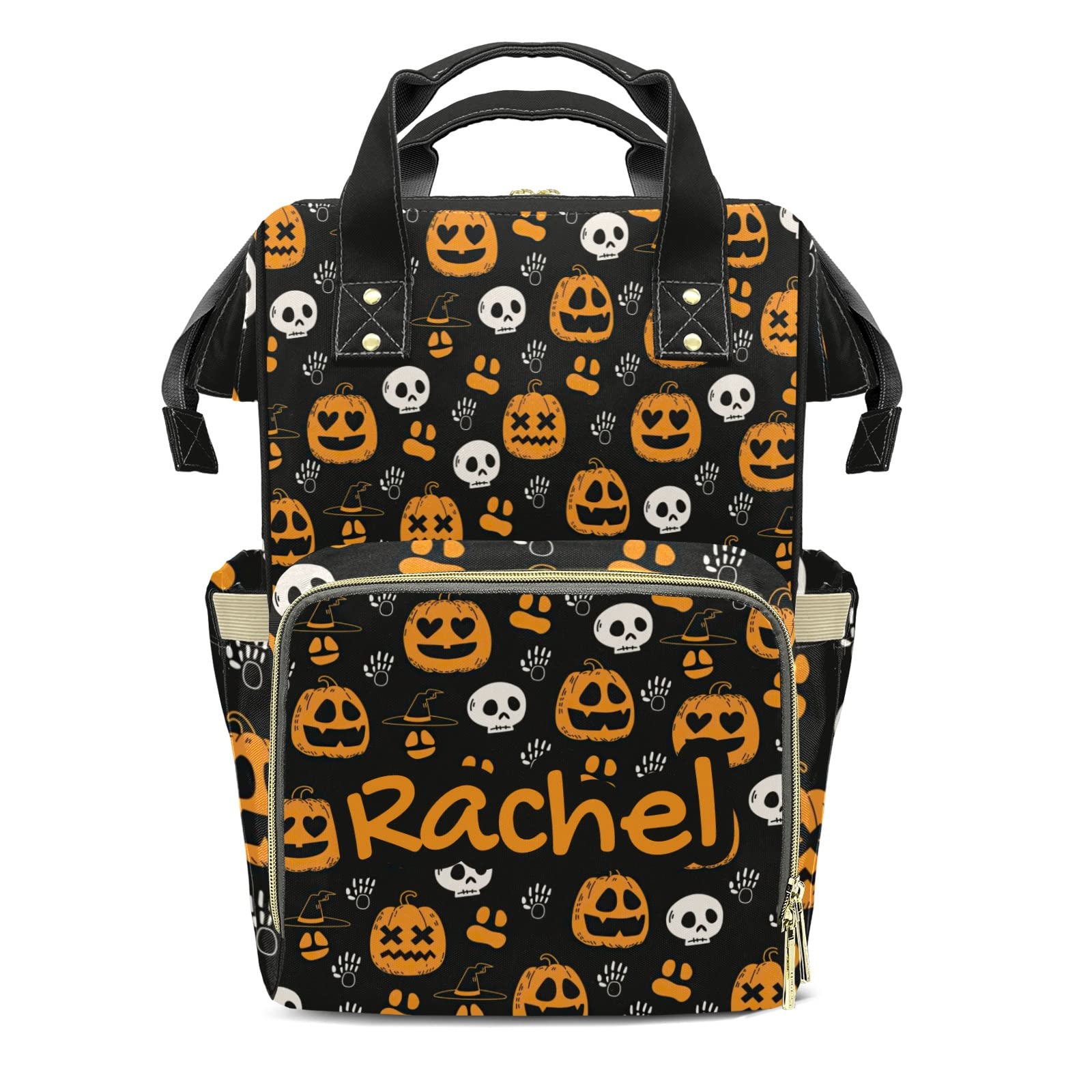 Halloween Pumpkin Diaper Bag for Mom & Dad - Personalized Name Tote Backpack for Nursing, Baby Essentials & Travel - Perfect Baby Shower Gift for Women & Men (Ideal for Trick-or-Treating, Park Outings & Family Trips)
