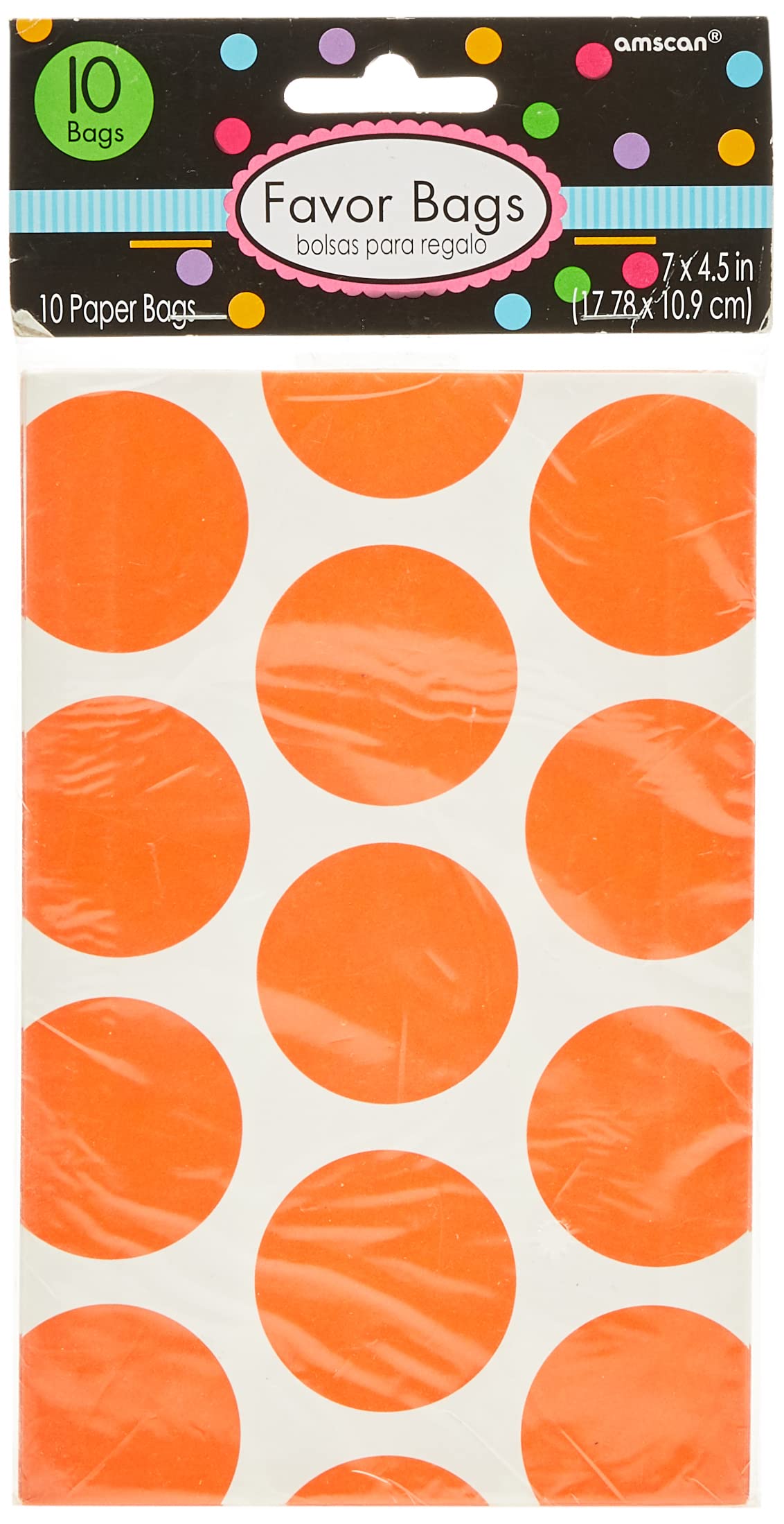 Amscan Candy Buffet Polka Dot Treat Bags - 10 Pack Orange | Party Favor Bags for Halloween, Birthday Celebrations & Baby Showers