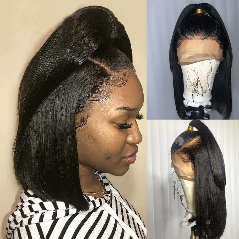 HD Transparent Lace Short Bob Human Hair Wigs - Pre Plucked 13x4 Lace Front Wig with 150% Density Brazilian Remy Hair - Natural Color 10 Inch Bob Cut for Women | Perfect for Daily Wear, Cosplay & Special Occasions