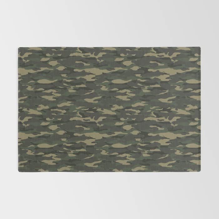 Camo Rug for Boys & Kids - Green & Gray Camouflage Floor Rug 3'x5', 4'x6', 5'x8' - Large Camo Decor Rug for Children's Room, Playroom & Bedroom