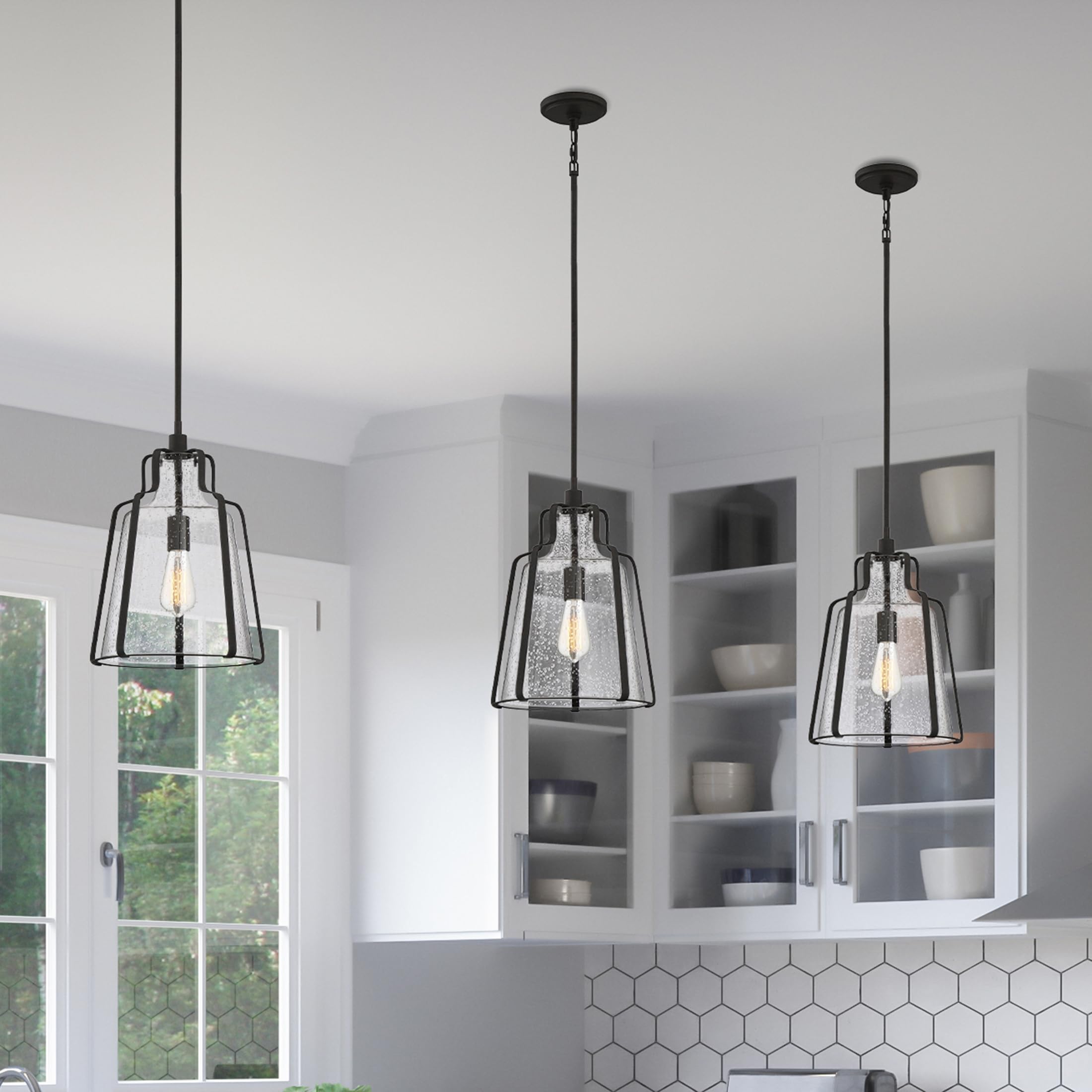 Quoizel Haverford 1-Light Rustic Black Pendant Light - Farmhouse Ceiling Fixture for Kitchen Island, Dining Room & Entryway Lighting