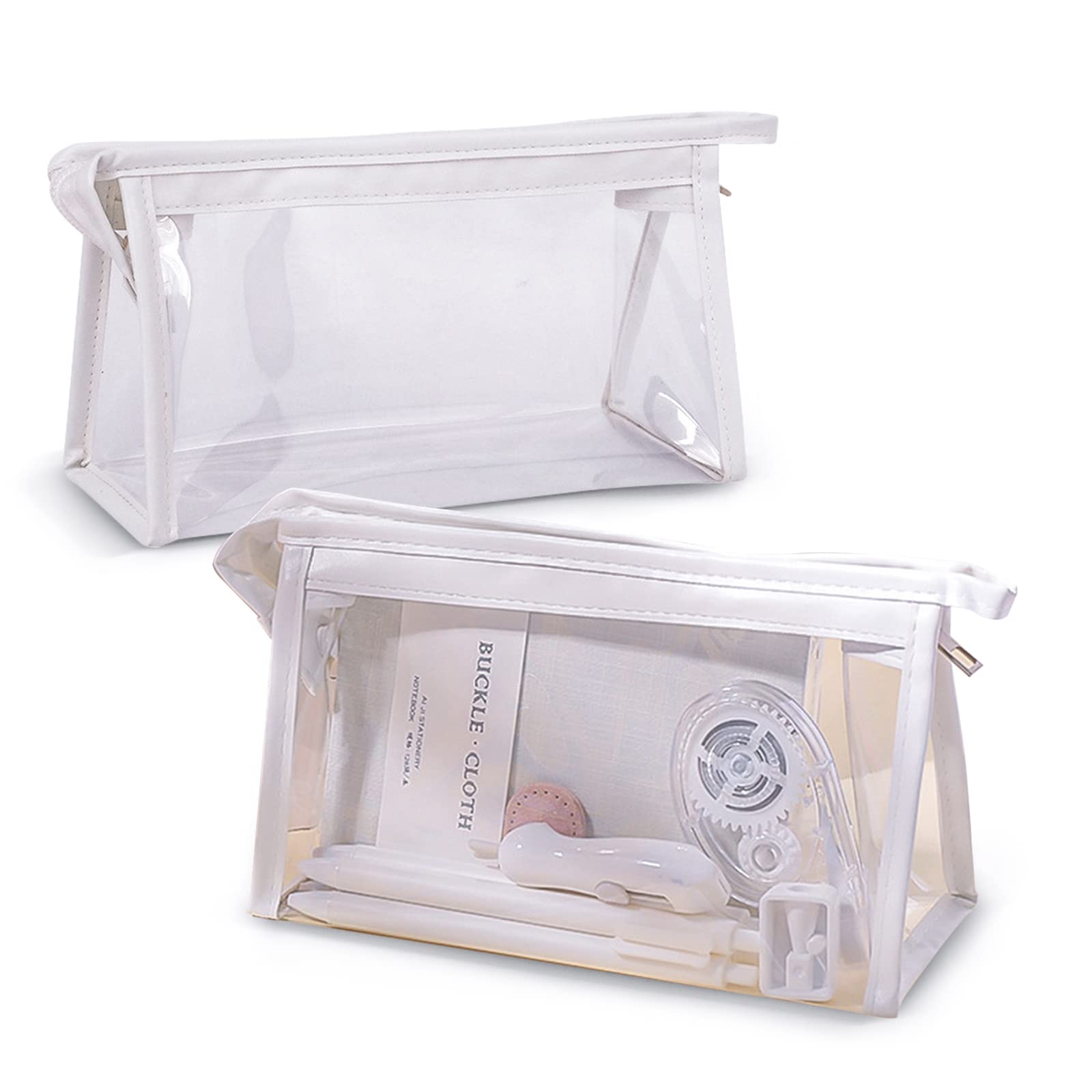 GINCEVHY Large Clear Pencil Case with Zipper & Buckle Design - Waterproof PVC School Supplies Organizer for Teens & Women - Perfect for School, Office, Travel & Makeup Storage