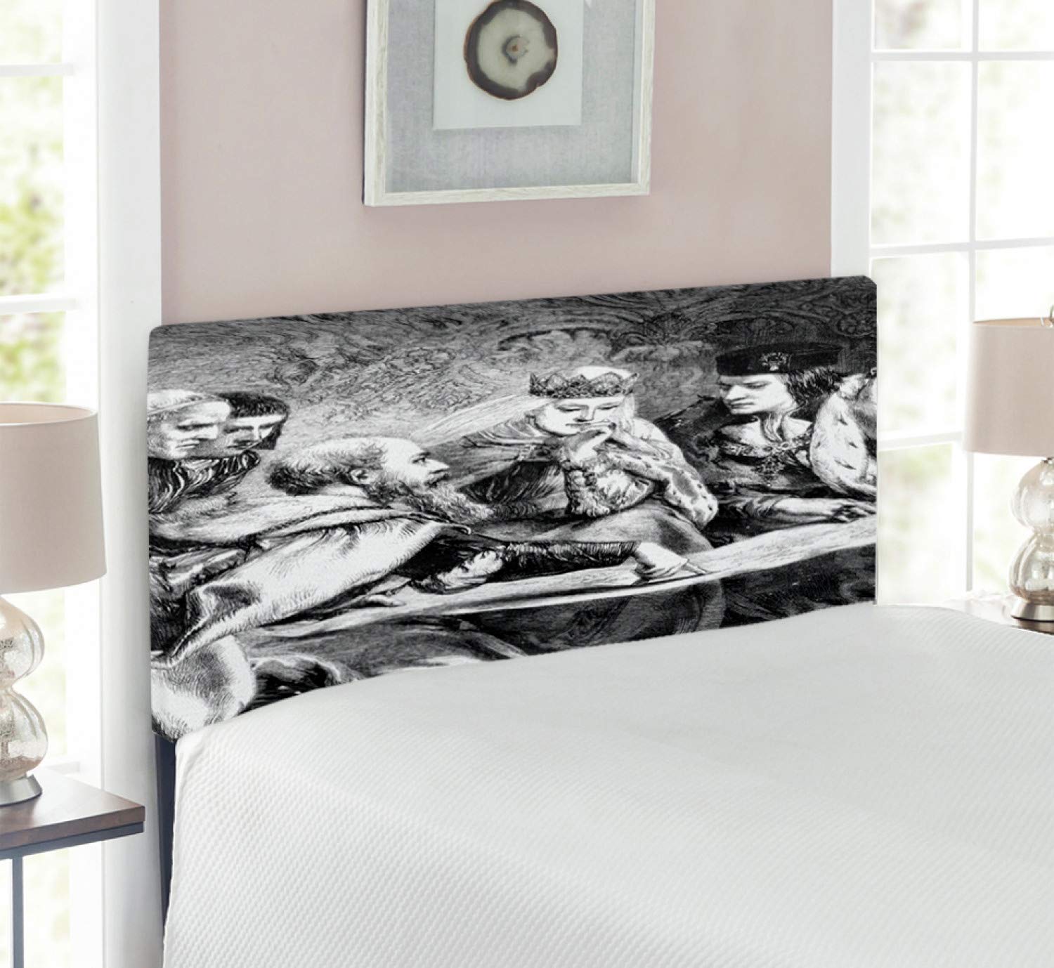 Victorian Upholstered Metal Headboard with Memory Foam - Christopher Columbus Court Scene - Twin Size Black & White - Perfect for Bedroom Decor & Historical Theme Interiors