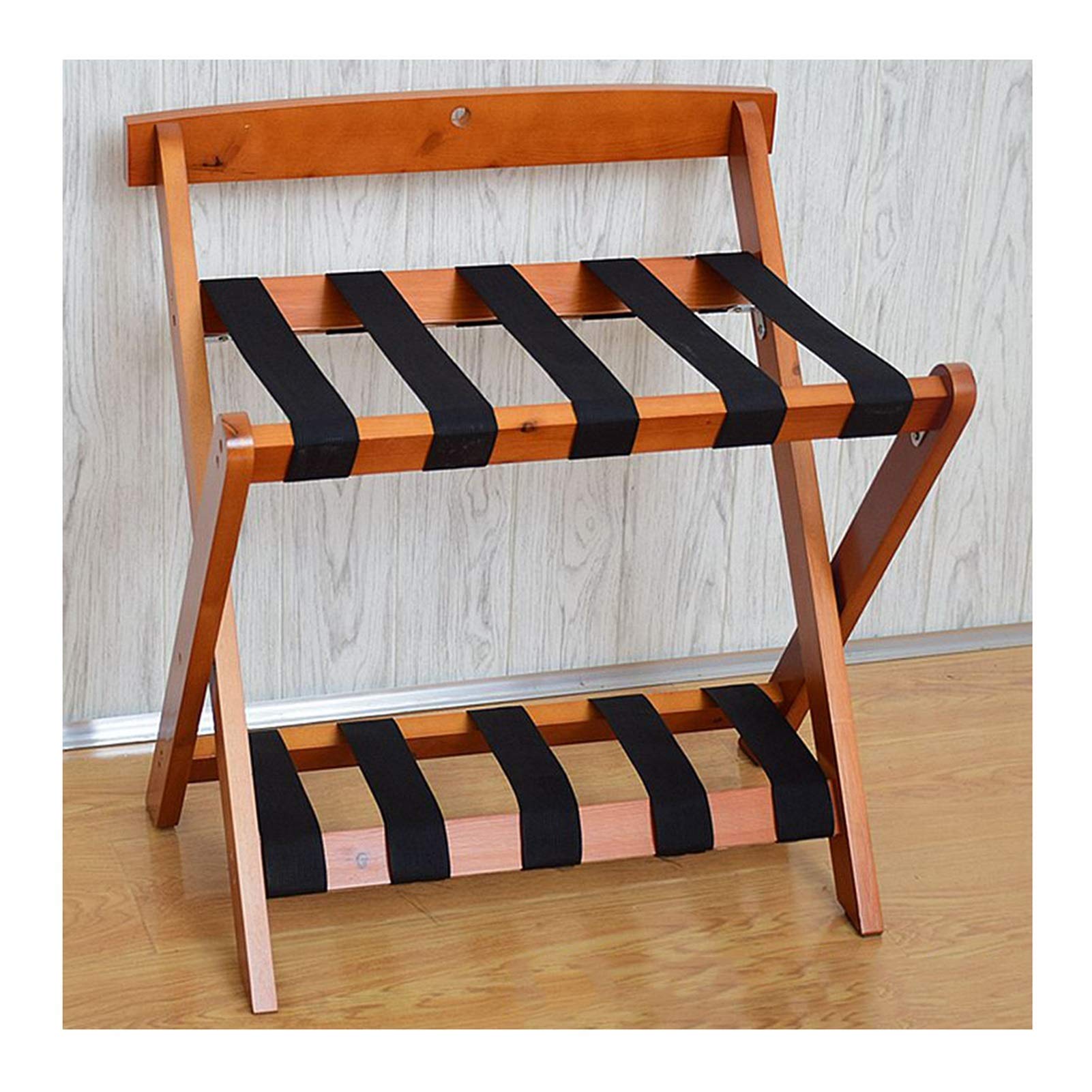 BAIYING Double Shelf Luggage Rack - 55KG Capacity Foldable Storage Stand with Pine Bracket & 5 Reinforced Webbing, Backrest (Brown, 60x50x65cm) - Perfect for Store, Bedroom, Closet Organizer & Shoe Rack