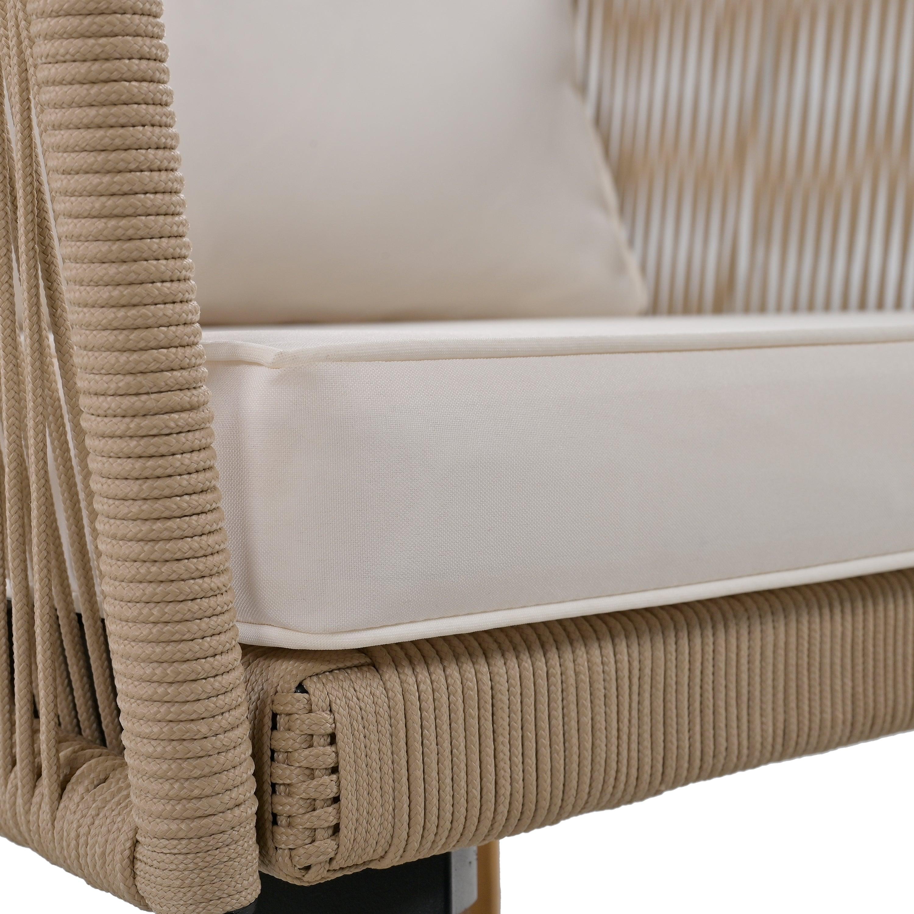 4-Piece Outdoor Patio Furniture Set with Loveseat, Rope Wicker Conversation Set & Cushions - Perfect for Backyard, Garden, Poolside & Outdoor Entertaining