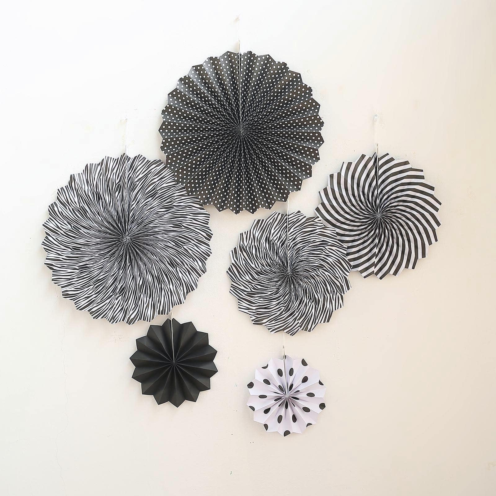 Efavormart 6-Pack Black & White Paper Fan Decorations - 8