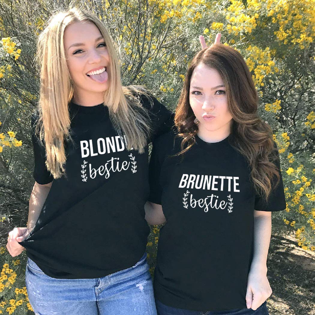 Best Friends Matching T-Shirts for Women - Blonde & Brunette BFF Shirts for Sisters - Short Sleeve Cotton Tops for Casual Wear & Gift Giving
