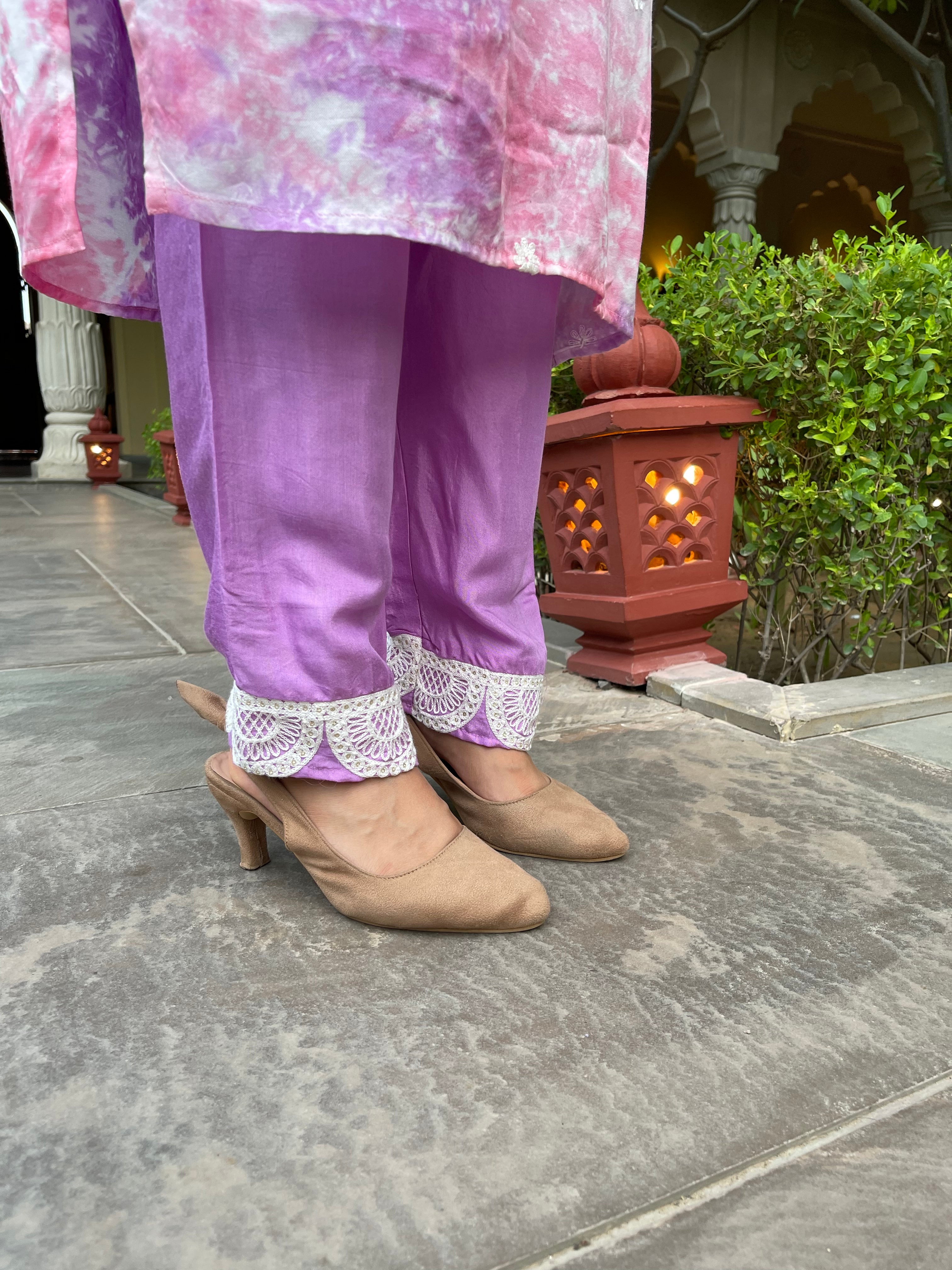 Stylish Purple Tie And Dye Lucknowi Kurta Suit Set for Women | Traditional Indian Ethnic Wear | Perfect for Festivals, Weddings & Special Occasions
